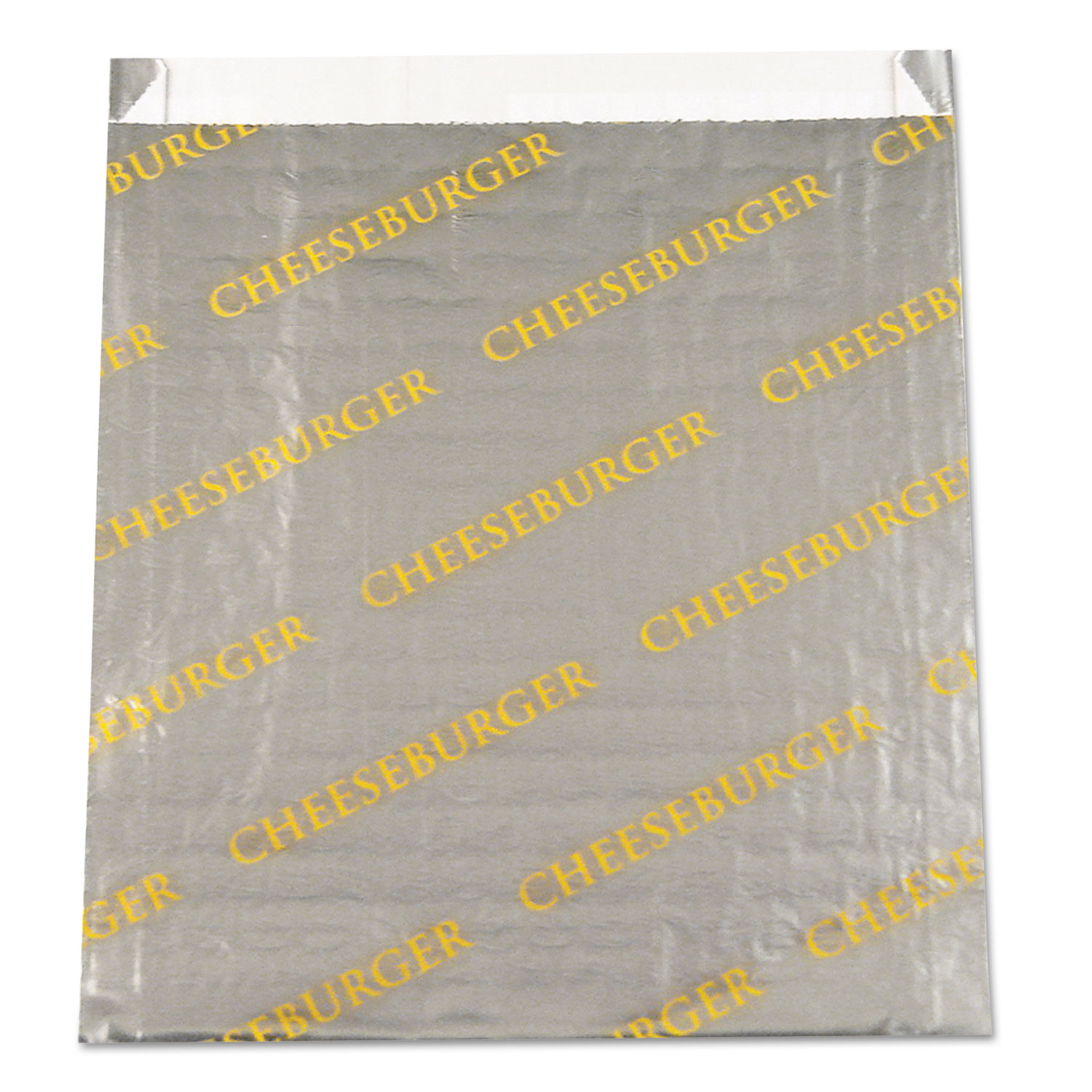 Foil/Paper Bag, Cheeseburger Labeling, 6" x 0.75" x 6.5", Silver/Yellow, 1,000/Carton