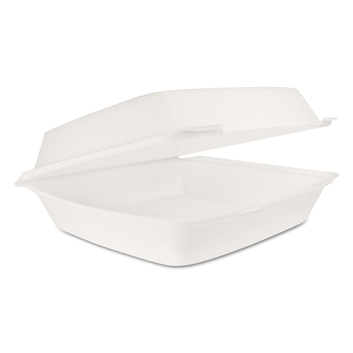 Hinged Lid Carryout Container, 9.5 x 10.33 x 3.5, White, Foam, 100/Bag, 2 Bags/Carton