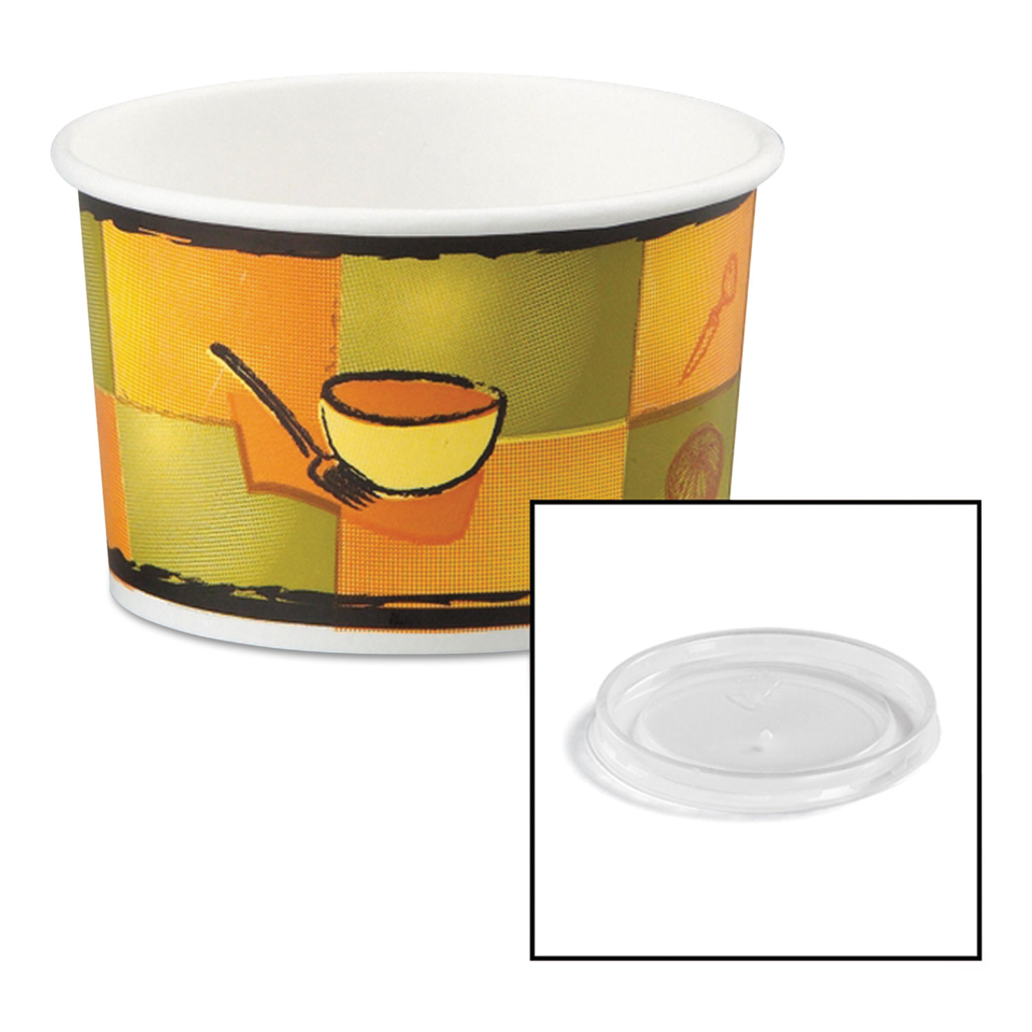  Chinet 70408 Streetside Paper Food Container w/Plastic Lid, Streetside Design, 8-10oz, 250/CT (HUH70408) 