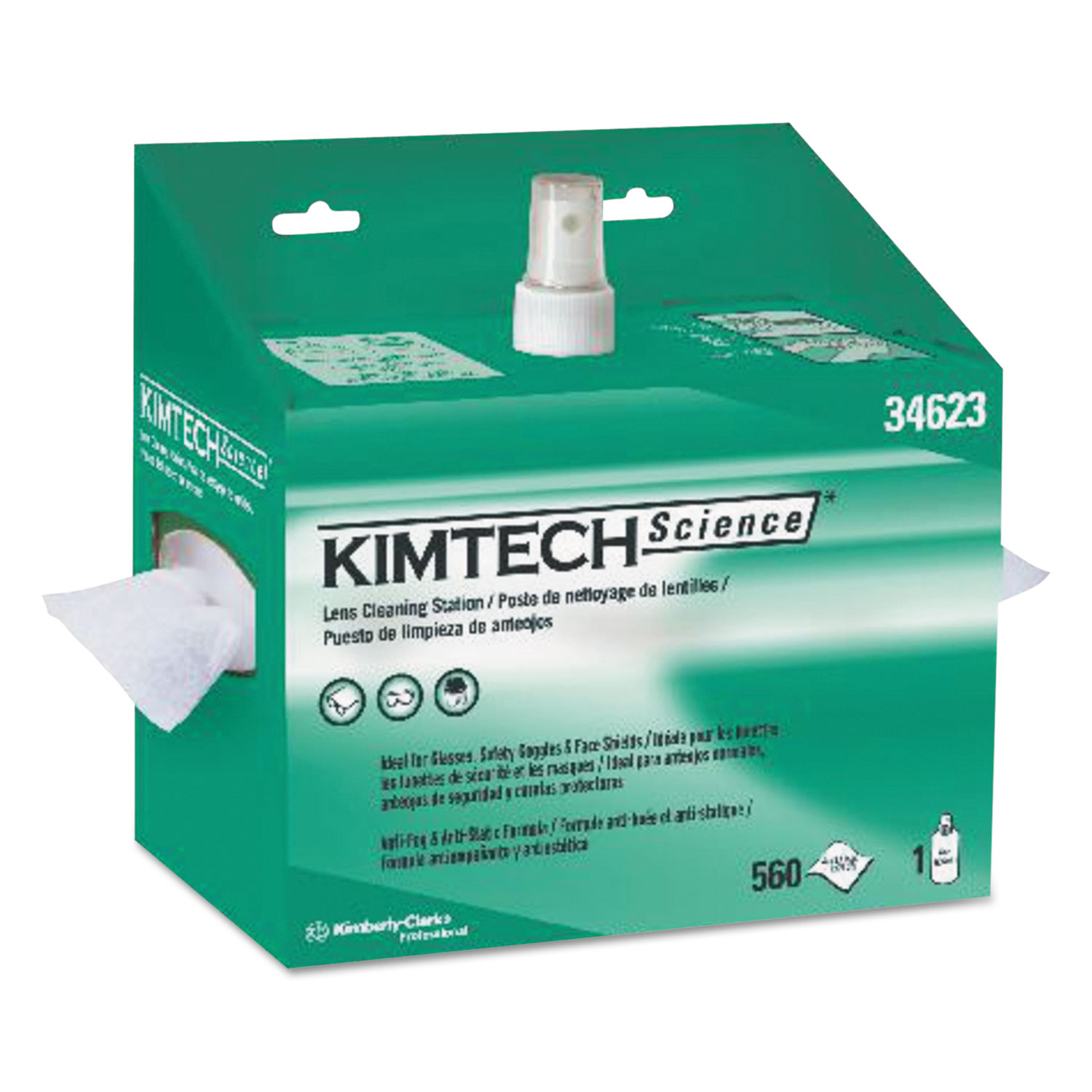  Kimtech 34623 Lens Cleaning Station, 8oz Spray, 4 2/5 X 8 1/2, 560/Box, 4 Boxes/Carton (KCC34623) 