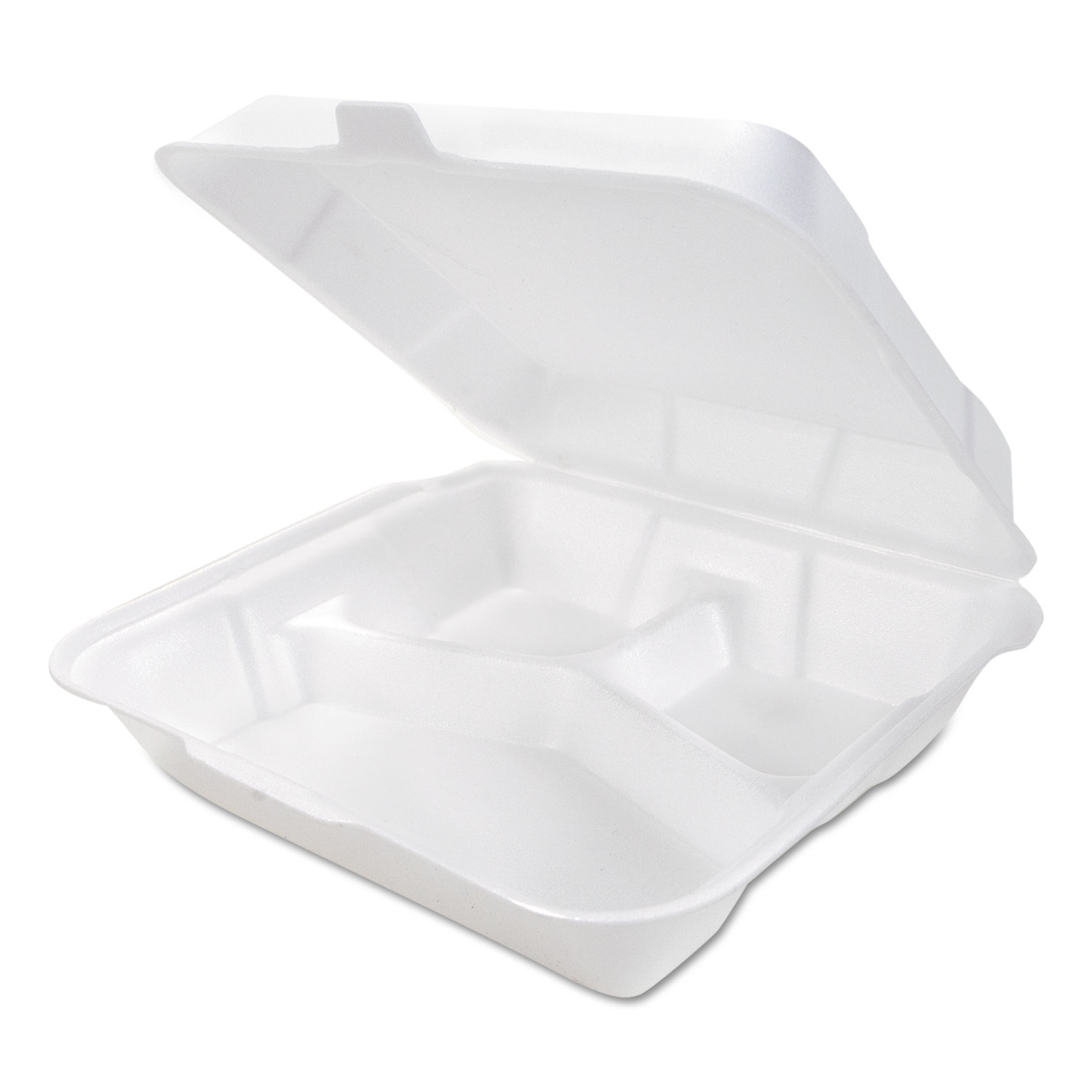 Snap-it Hinged Carryout Container, Foam, 3-Compartment, Medium, White, 200/CT