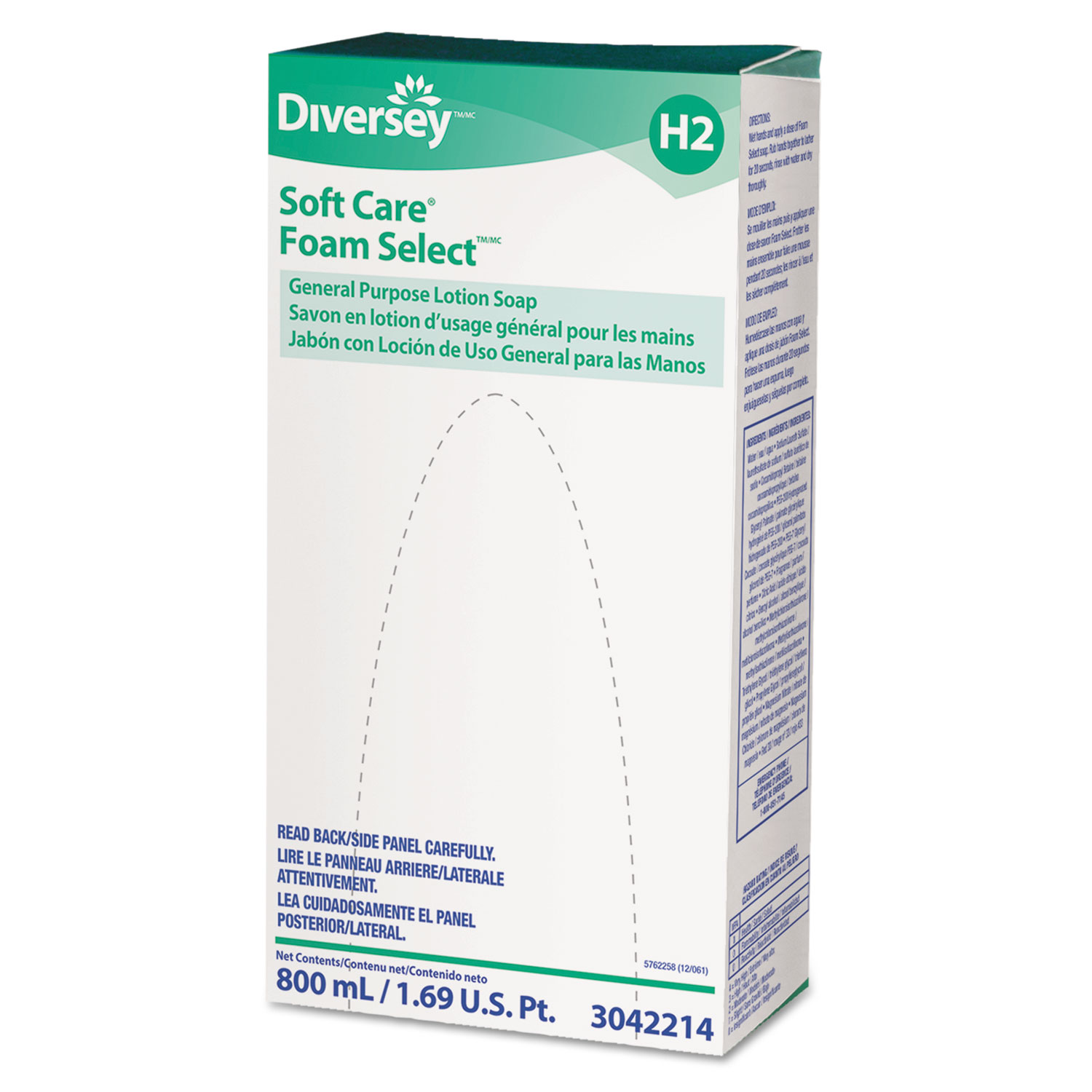  Diversey 3042214 Foam Select General Purpose Lotion Soap, Pink, 800 ml Refill, 6/Carton (DVO3042214) 