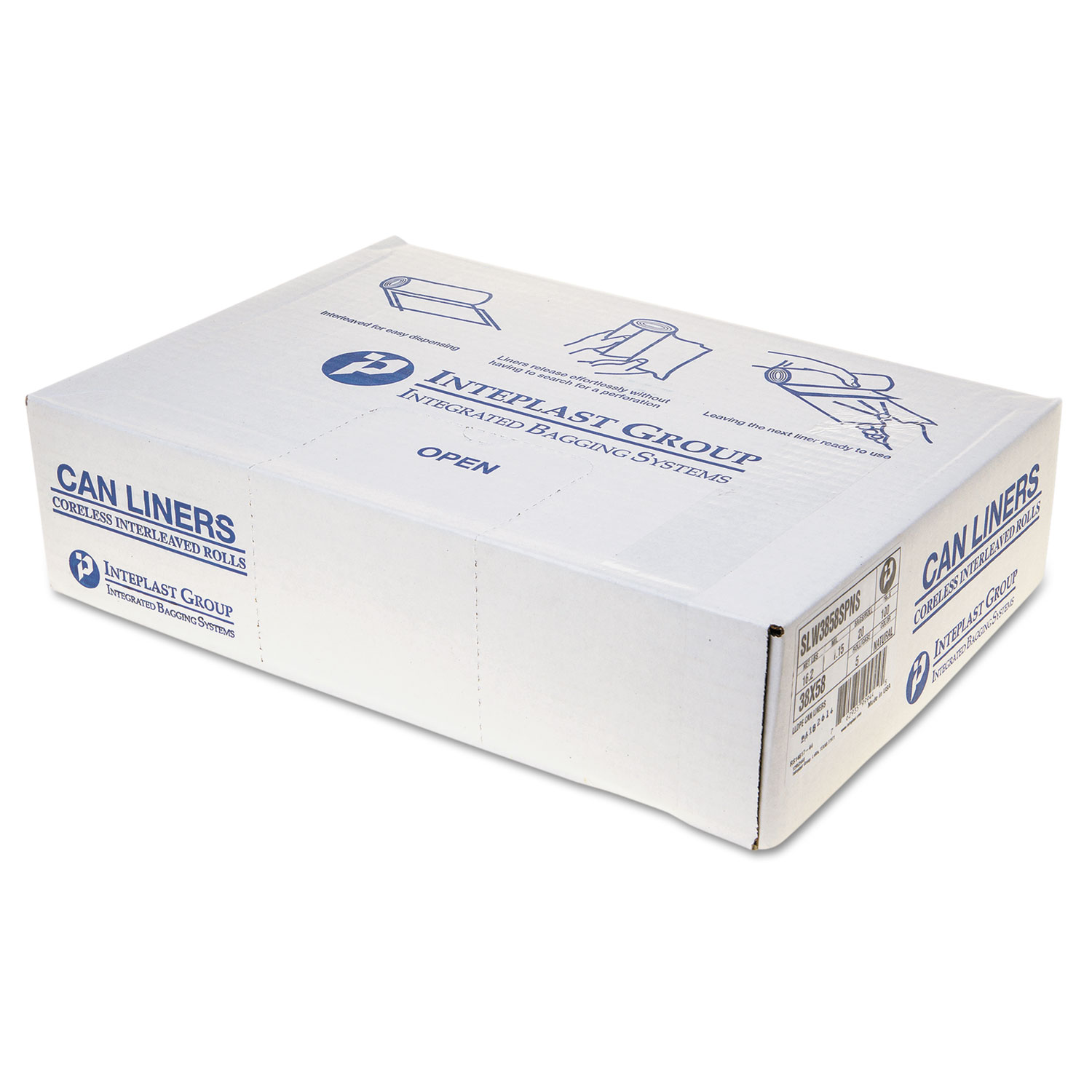  Inteplast Group SLW3858SPNS Low-Density Commercial Can Liners, 60 gal, 1.15 mil, 38 x 58, Clear, 100/Carton (IBSSLW3858SPNS) 