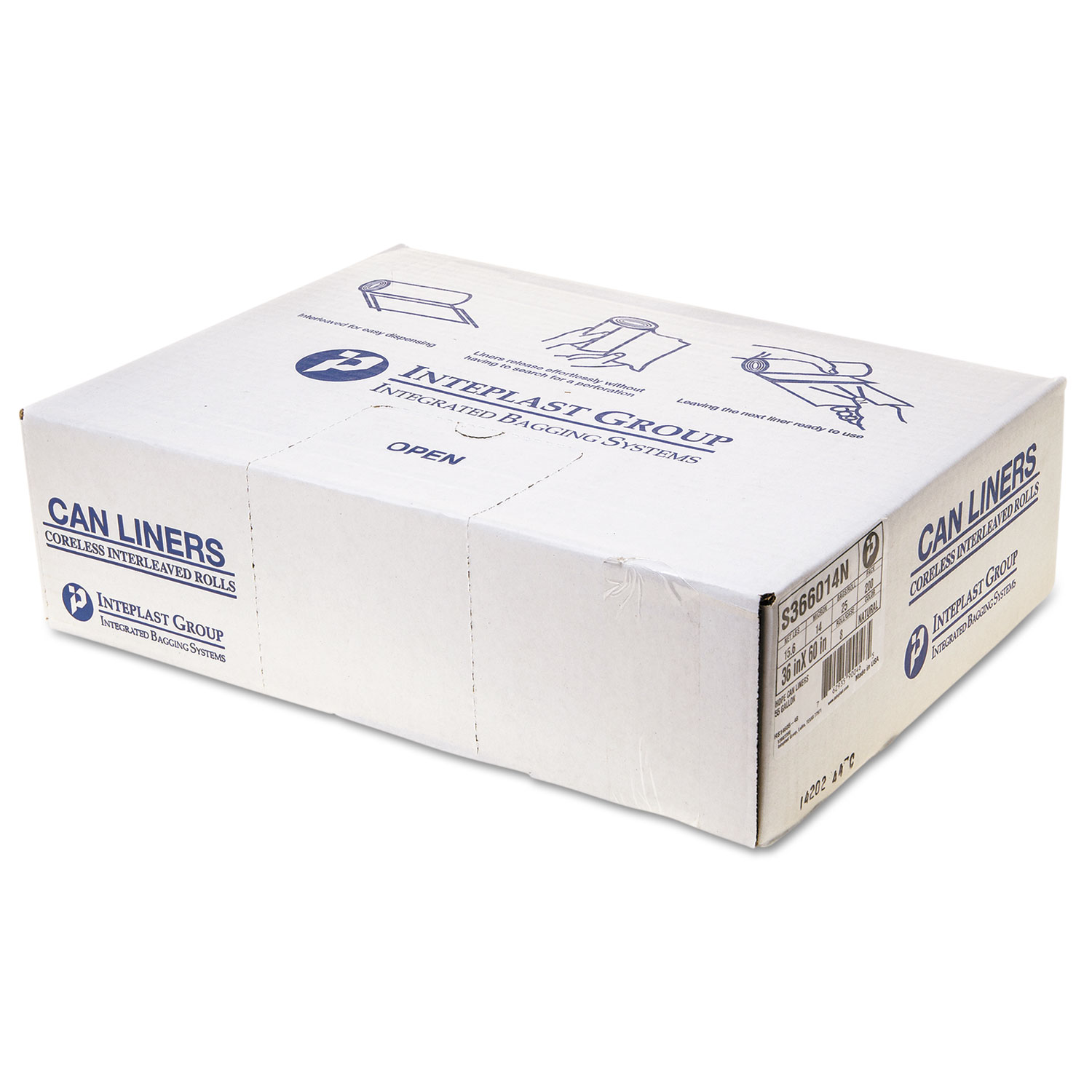 High-Density Can Liner, 36 x 60, 55-gal, 14 mic, Clear, 25/Roll, 8/CT
