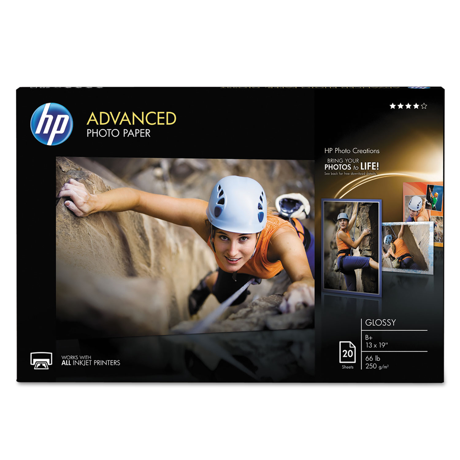  HP CR696A Advanced Photo Paper, 10.5 mil, 13 x 19, Glossy White, 20/Pack (HEWCR696A) 