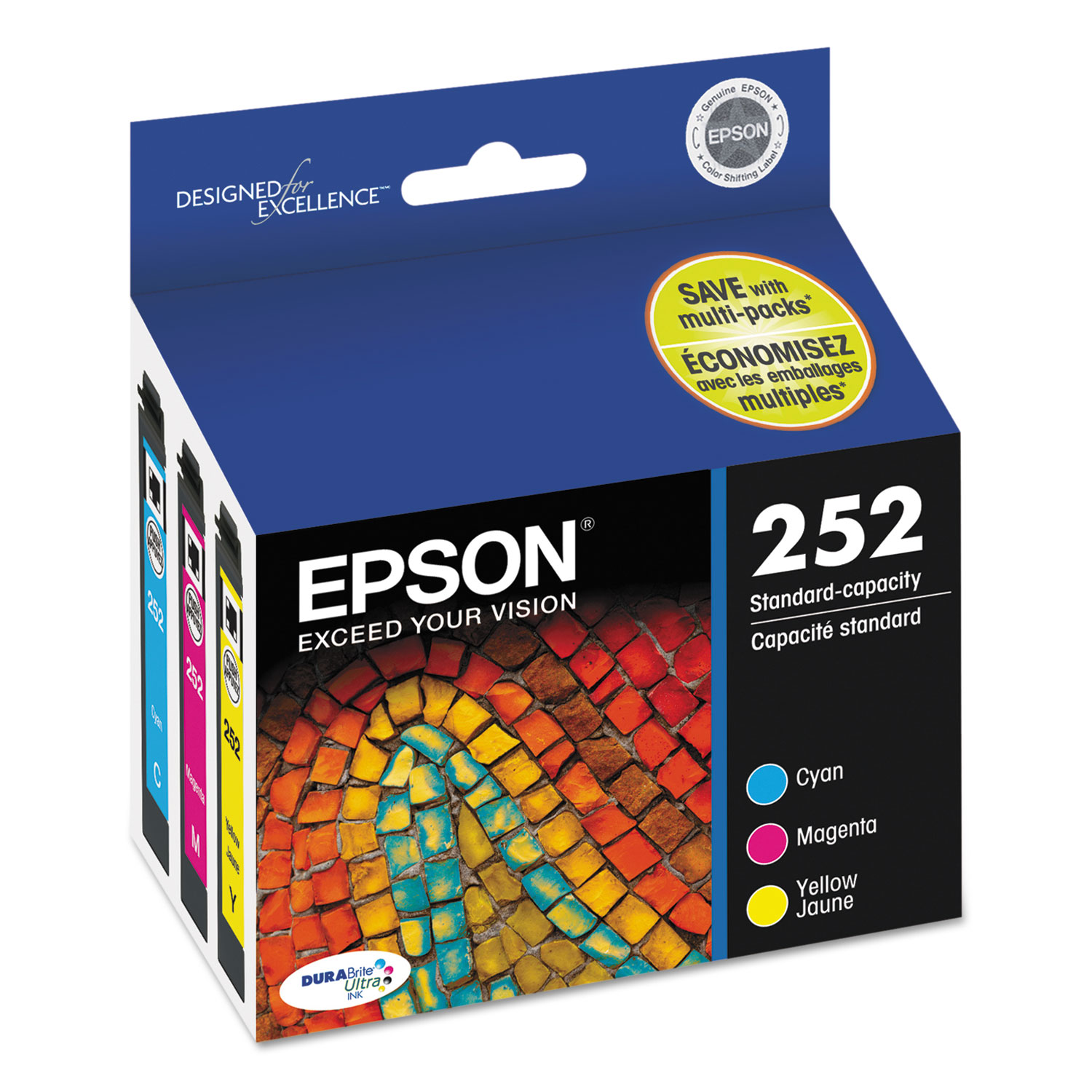  Epson T252520-S T252520 (252) DURABrite Ultra Ink, Cyan/Magenta/Yellow, 3/Pack (EPST252520S) 