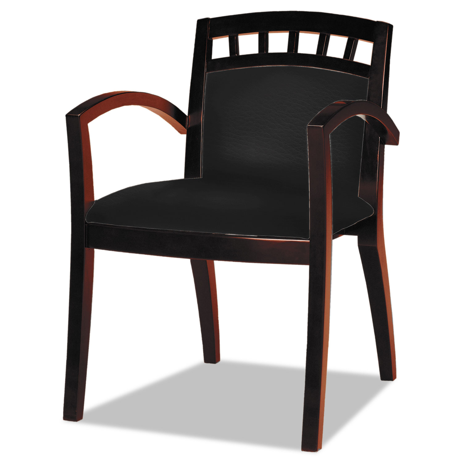 Mercado Series Arch-Back Wood Guest Chair, Mahogany/Black Leather