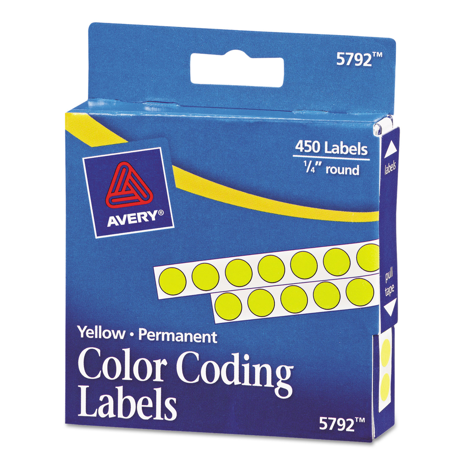 Avery® Handwrite-Only Self-Adhesive Removable Round Color-Coding Labels in Dispensers, 0.25 dia., Yellow, 450/Roll, (5792)