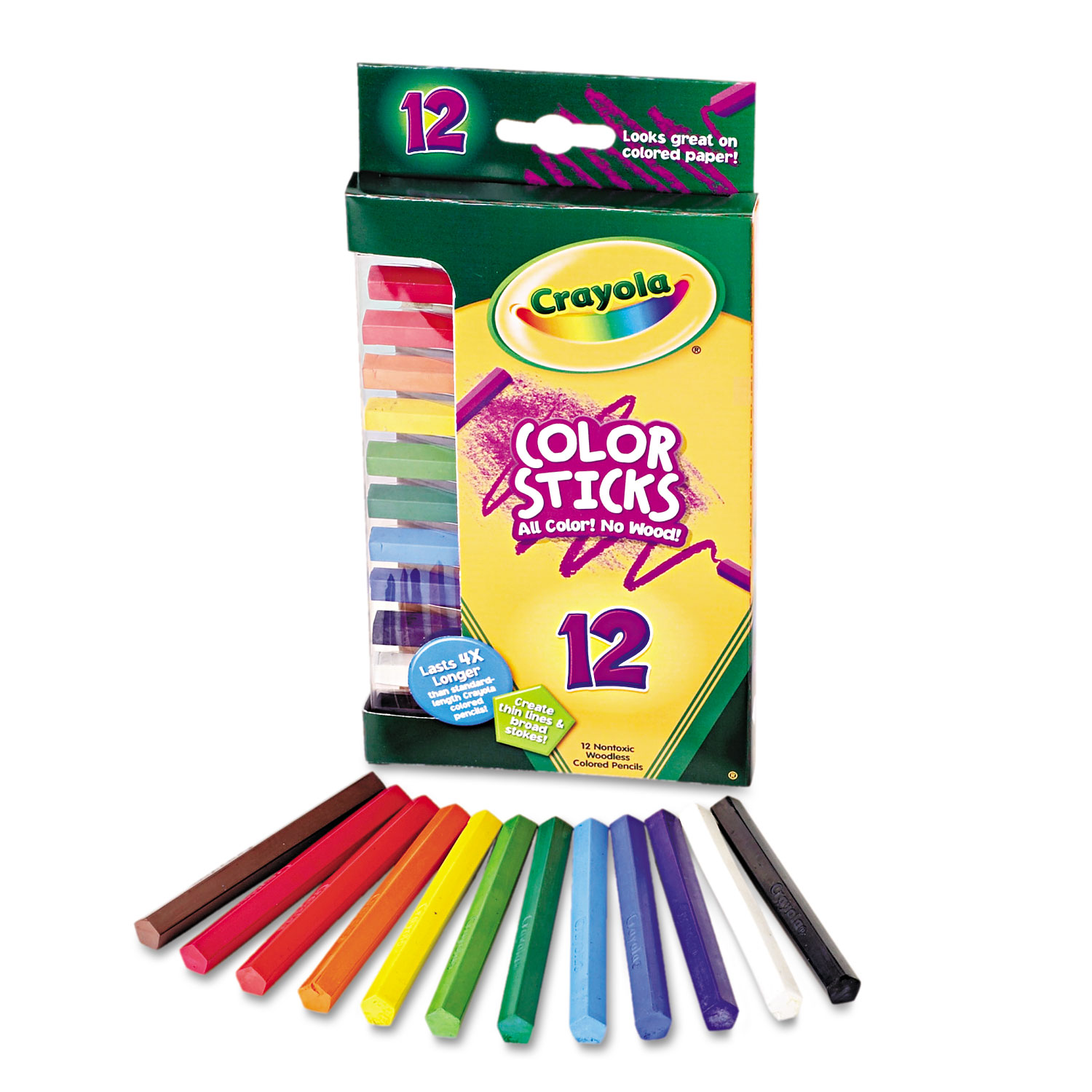 Crayola® Color Sticks, 9.7 mm, HB (#2.5), Assorted Lead/Barrel Colors, Dozen