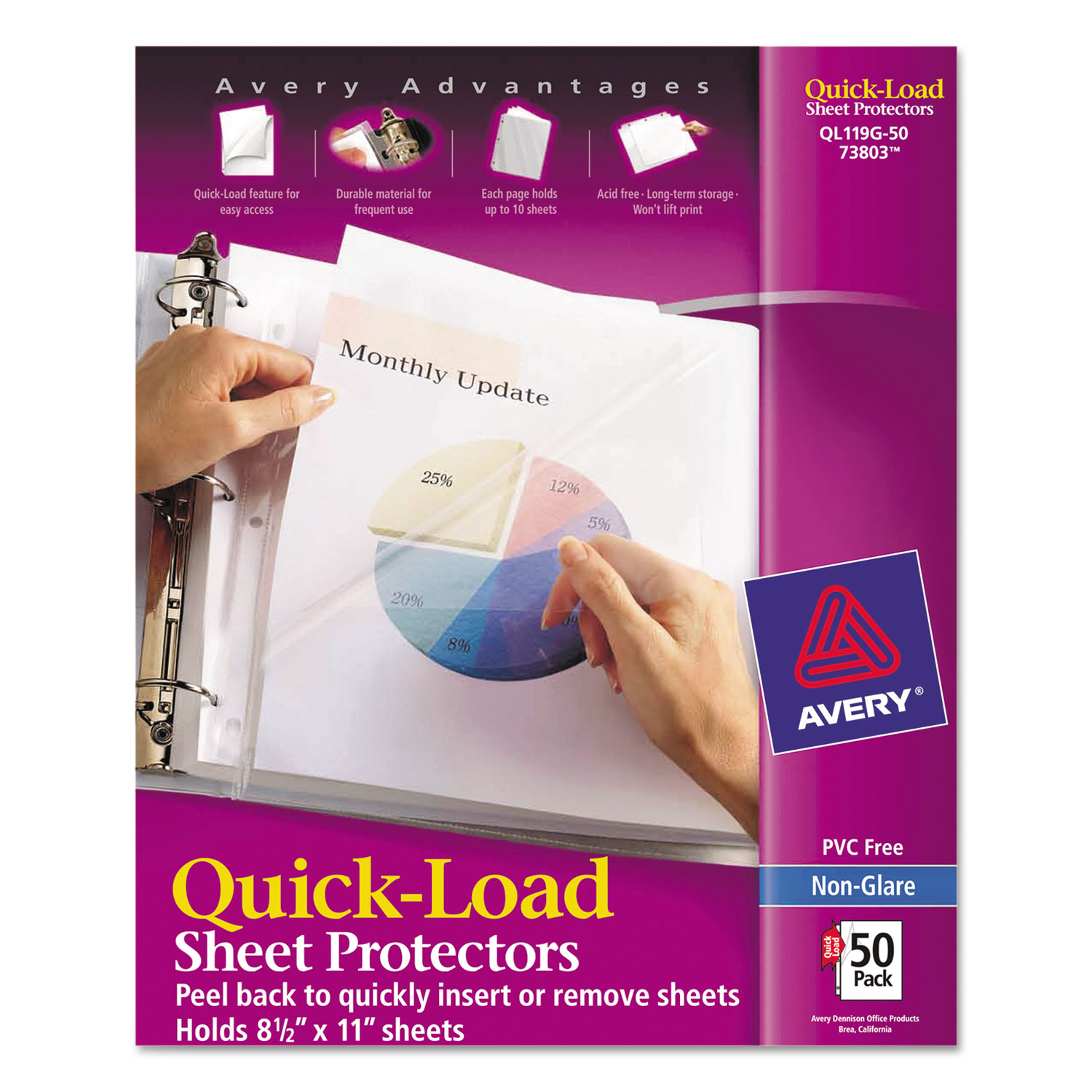  Avery 73803 Quick Top & Side Loading Sheet Protectors, Letter, Non-Glare, 50/Box (AVE73803) 