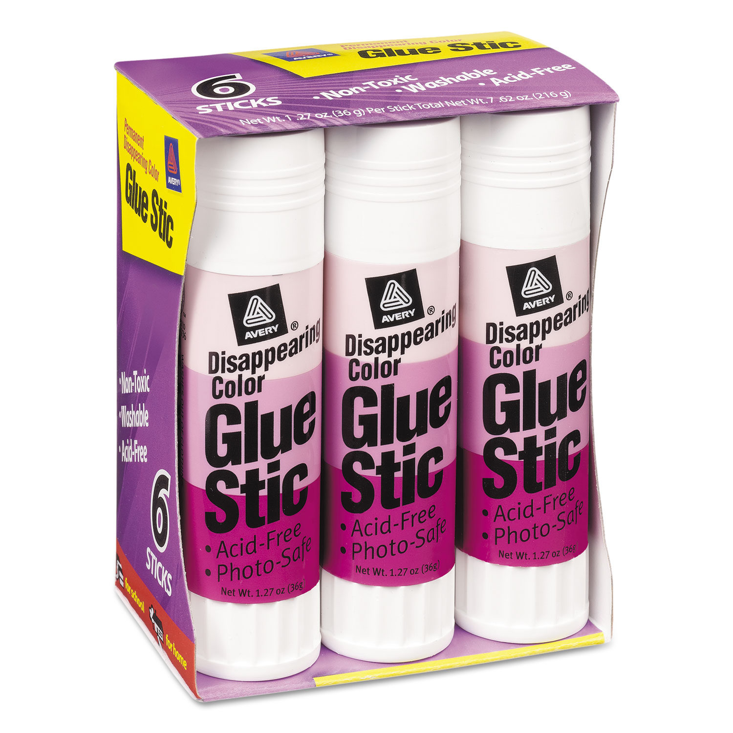 Permanent Glue Stics, Purple Application, 1.27 oz, 6/Pack