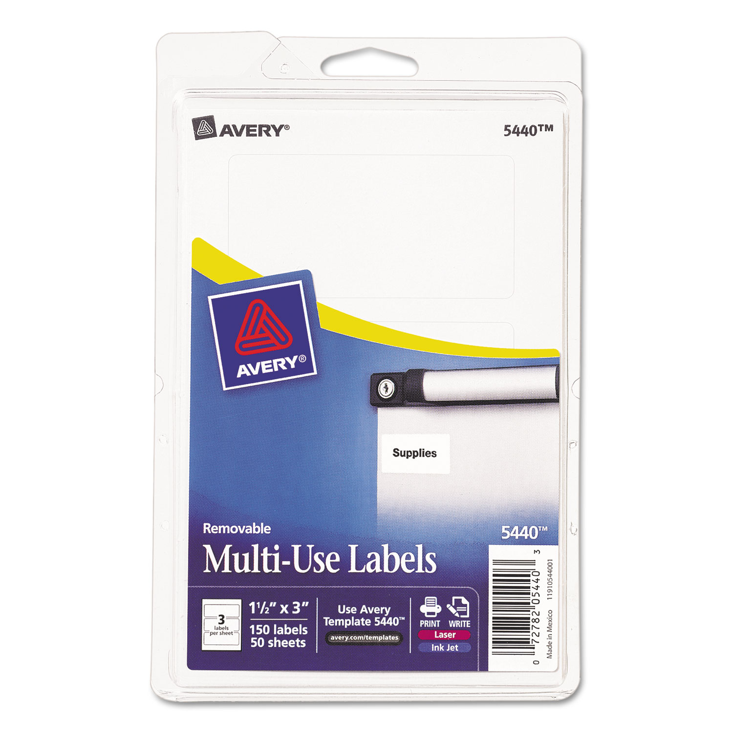  Avery 13943/5440 Removable Multi-Use Labels, Inkjet/Laser Printers, 1.5 x 3, White, 3/Sheet, 50 Sheets/Pack, (5440) (AVE05440) 