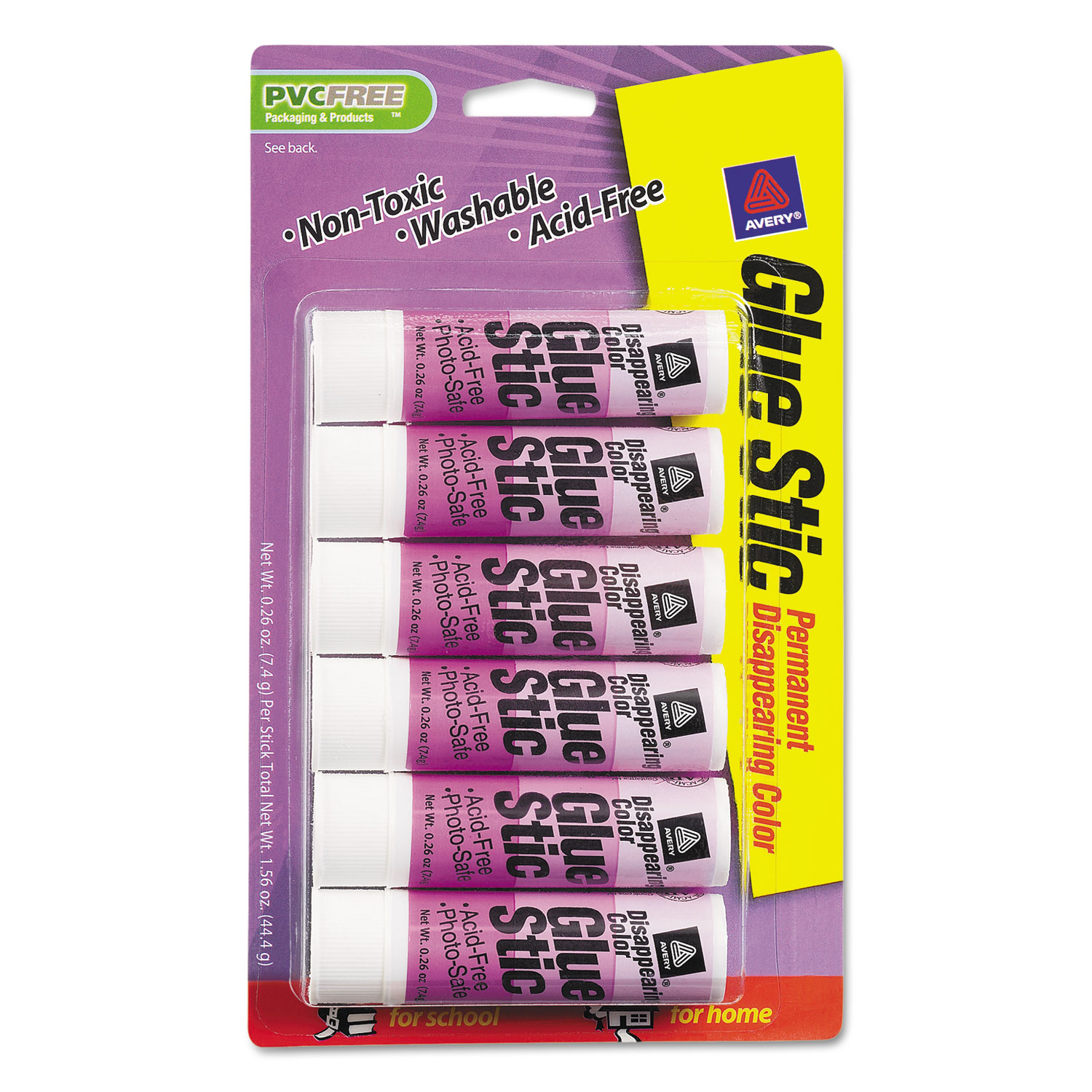 Permanent Glue Stics, Purple Application, .26 oz, 6/Pack