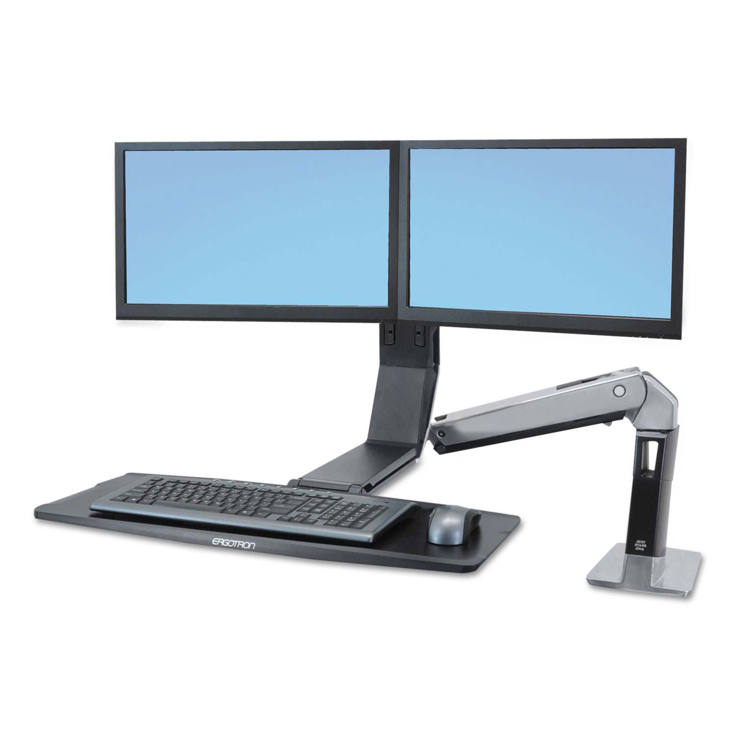  WorkFit by Ergotron 24-312-026 WorkFit-A Sit-Stand Workstation, Dual LCD Monitors, 21.5w x 11d x 37h, Polished Aluminum/Black (ERG24312026) 