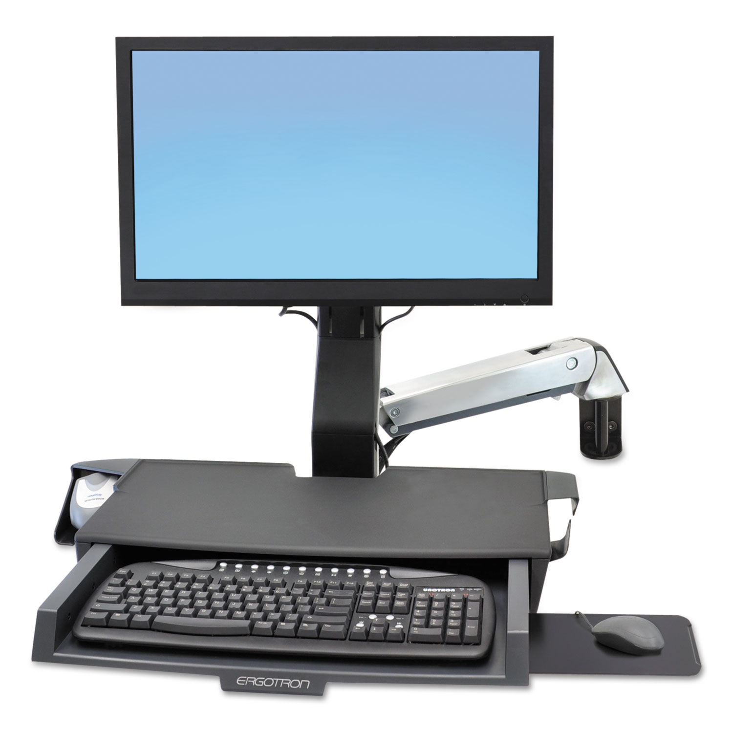 StyleView Sit-Stand Combo System with Worksurface, Polished Aluminum/Black