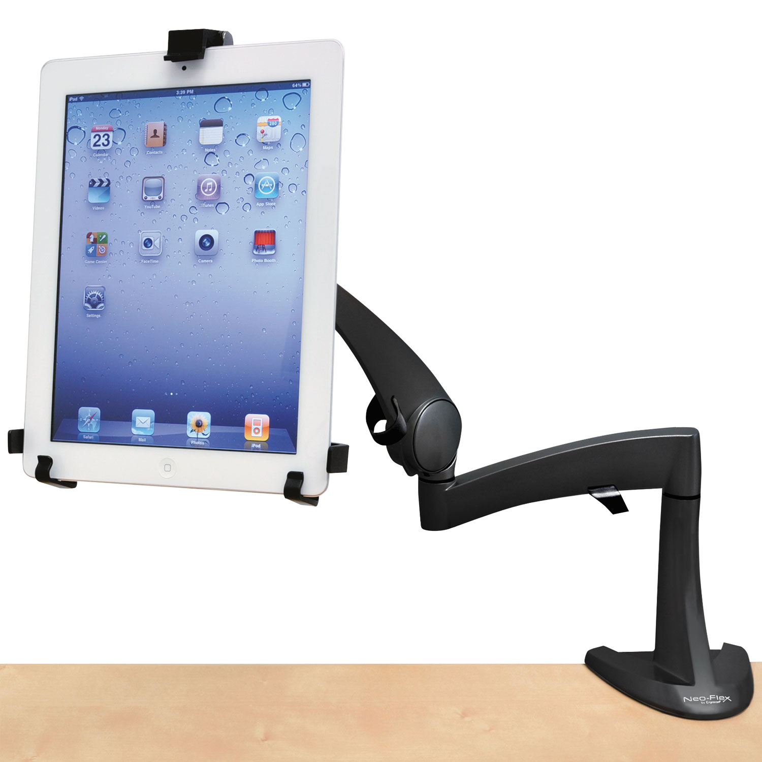 Neo-Flex Desk Mount Tablet Arm, Up to 10 Tablet, Black