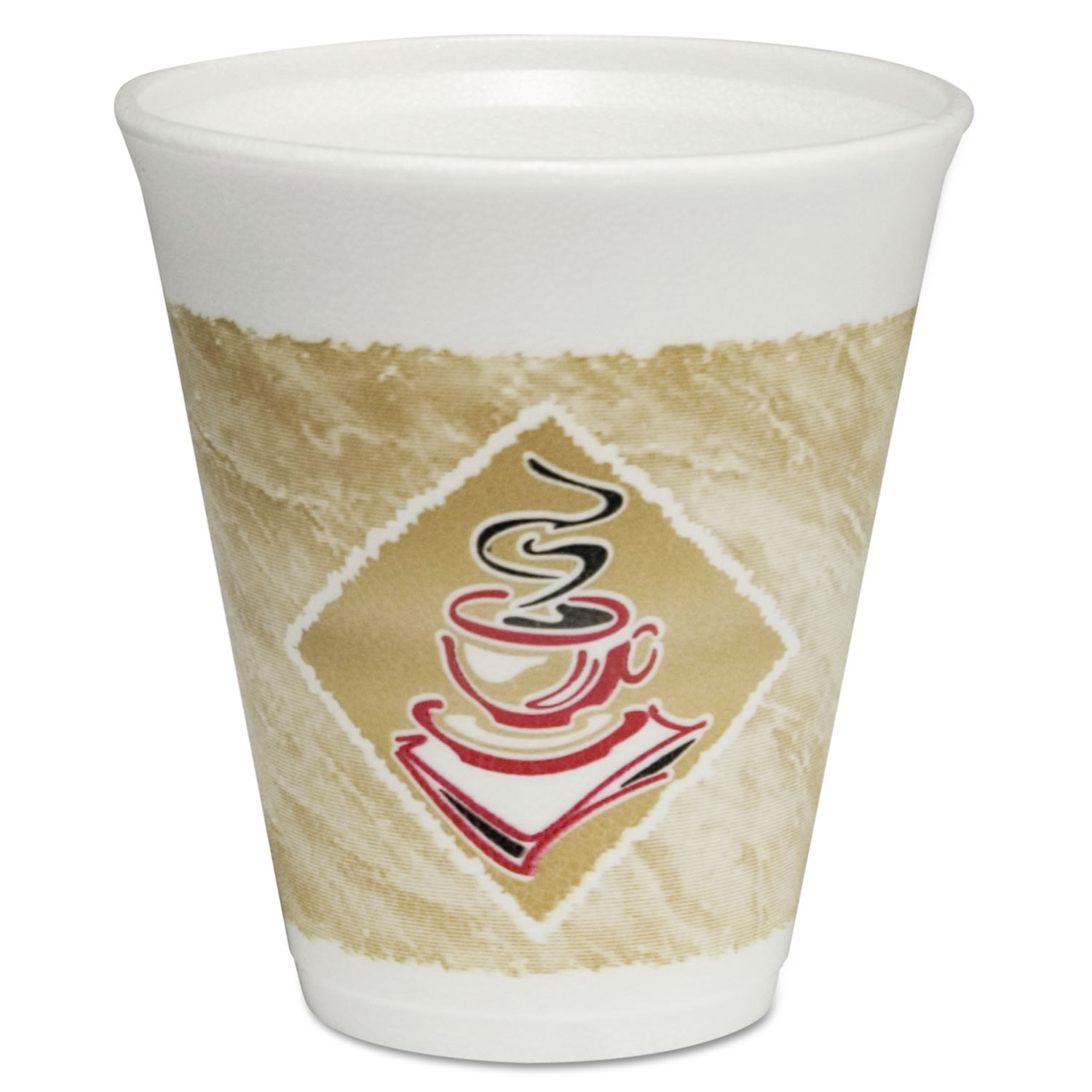 Caf G Foam Hot/Cold Cups, 12oz, White w/Brown & Red, 1000/Carton