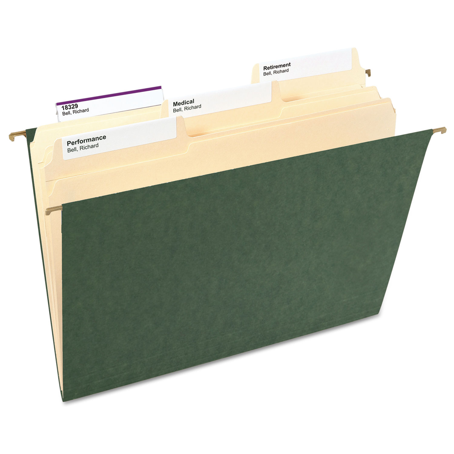 Hanging File Folders, Untabbed, 11 Point Stock, Letter, Green, 25/Box