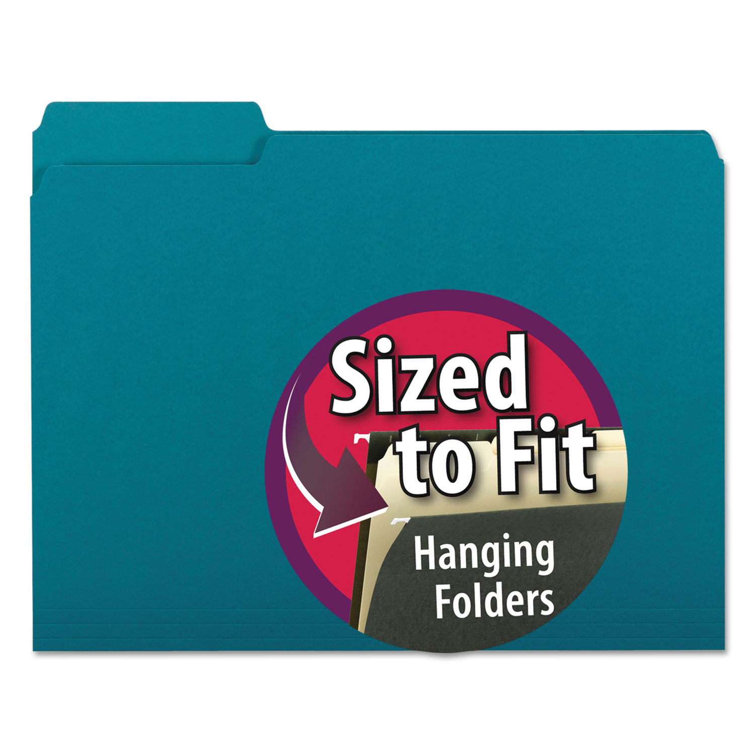 Interior File Folders, 1/3-Cut Tabs, Letter Size, Teal, 100/Box