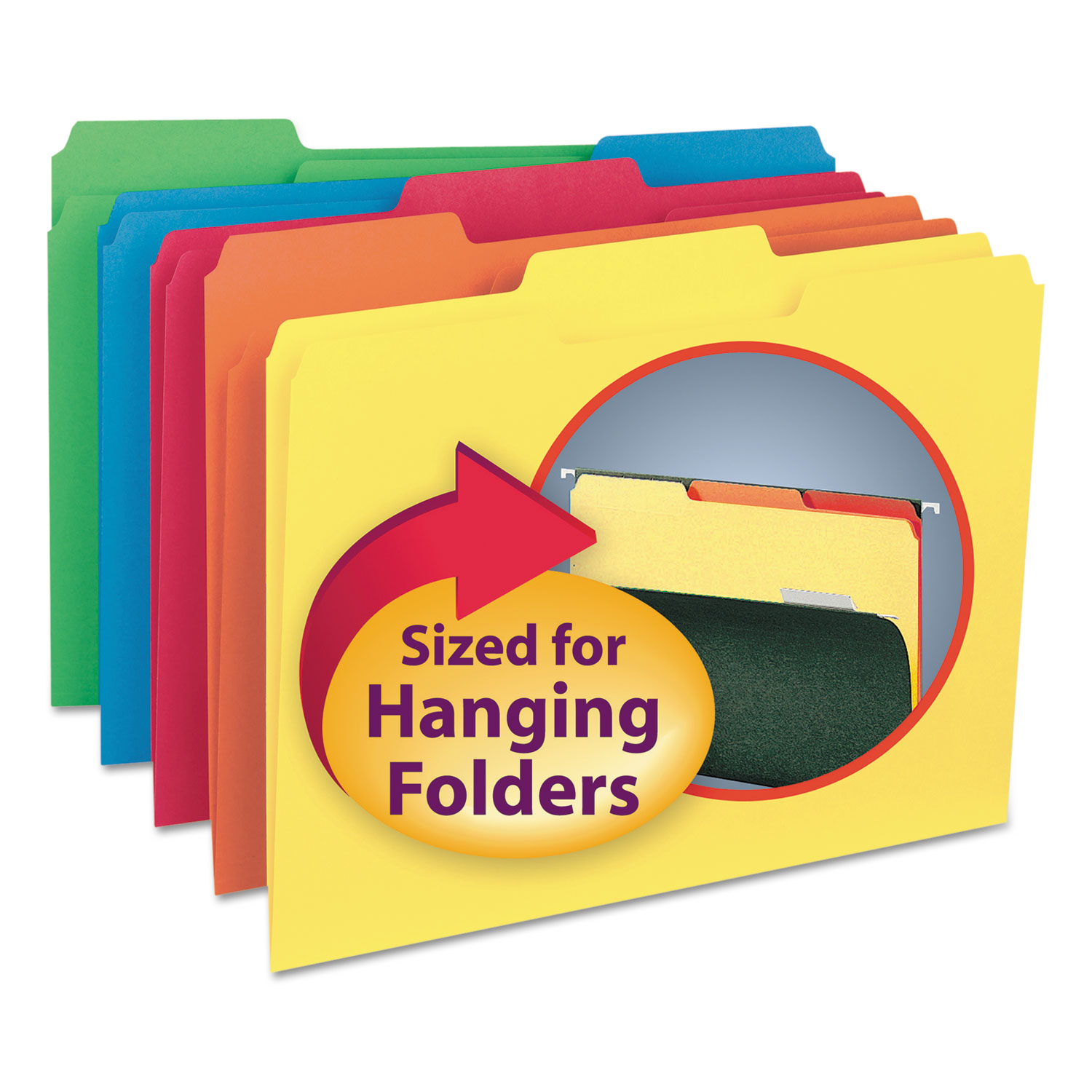 Interior File Folders, 1/3-Cut Tabs, Letter Size, Assorted, 100/Box