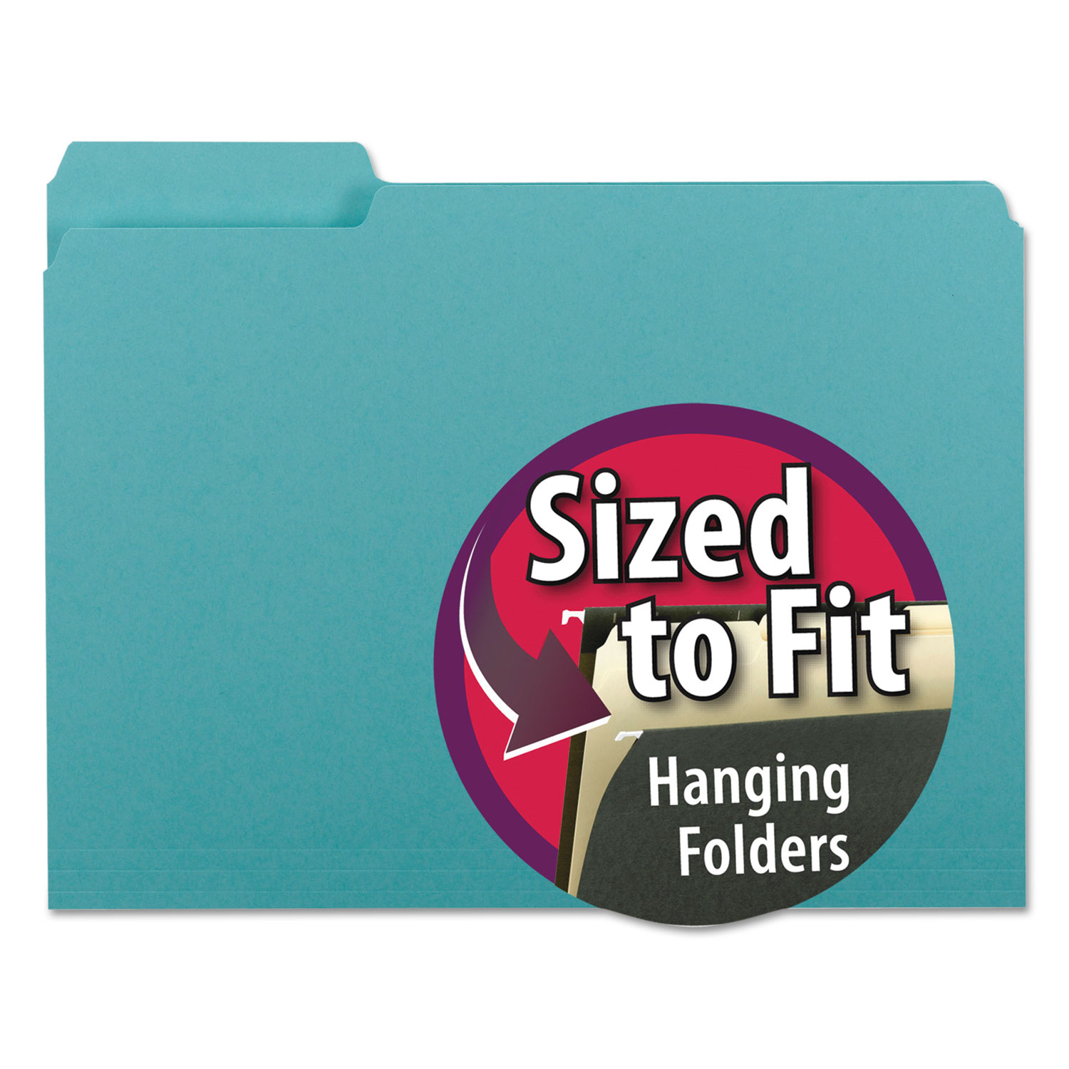Interior File Folders, 1/3 Cut Top Tab, Letter, Aqua, 100/Box