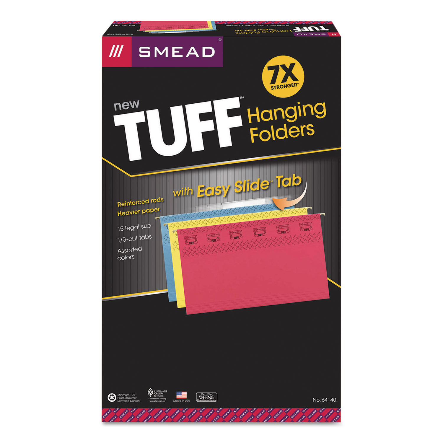 Tuff Hanging Folder with Easy Slide Tab, Legal, Assorted,15/Box