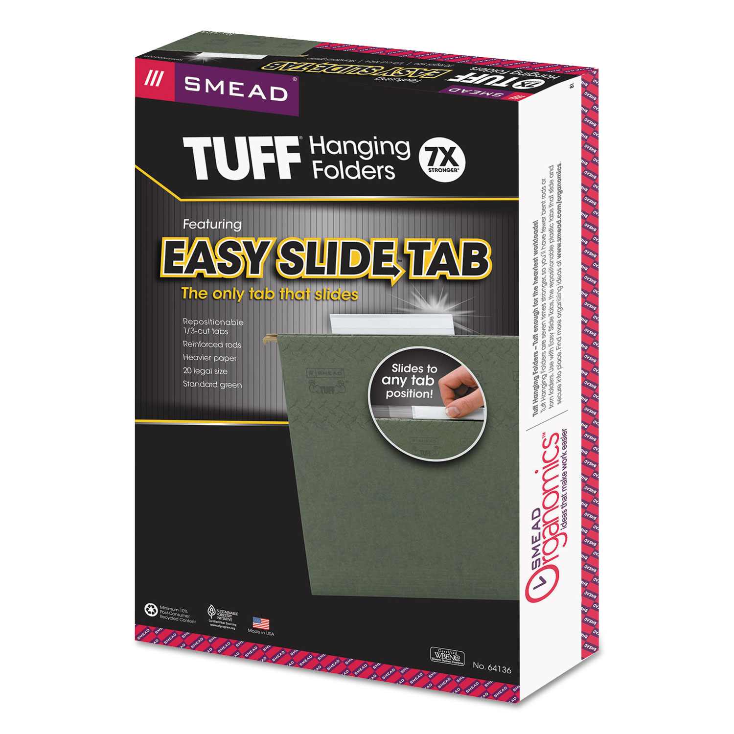 Tuff Hanging Folder with Easy Slide Tab, Legal, Standard Green, 20/Pack