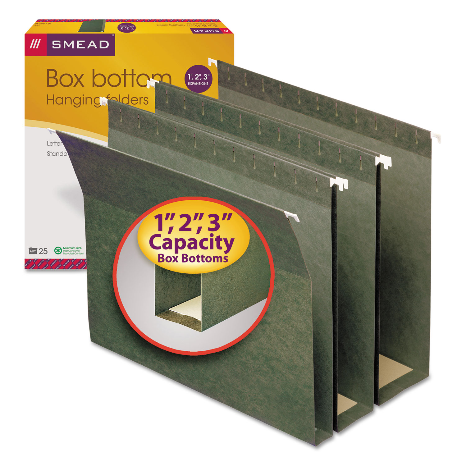  Smead 64260 Box Bottom Hanging File Folders, Letter Size, Standard Green, 25/Box (SMD64260) 
