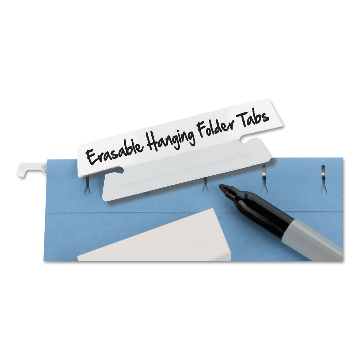 Erasable Hanging Folder Tabs, 1/3 Tab, 3 1/2 Inch, White, 25/PK