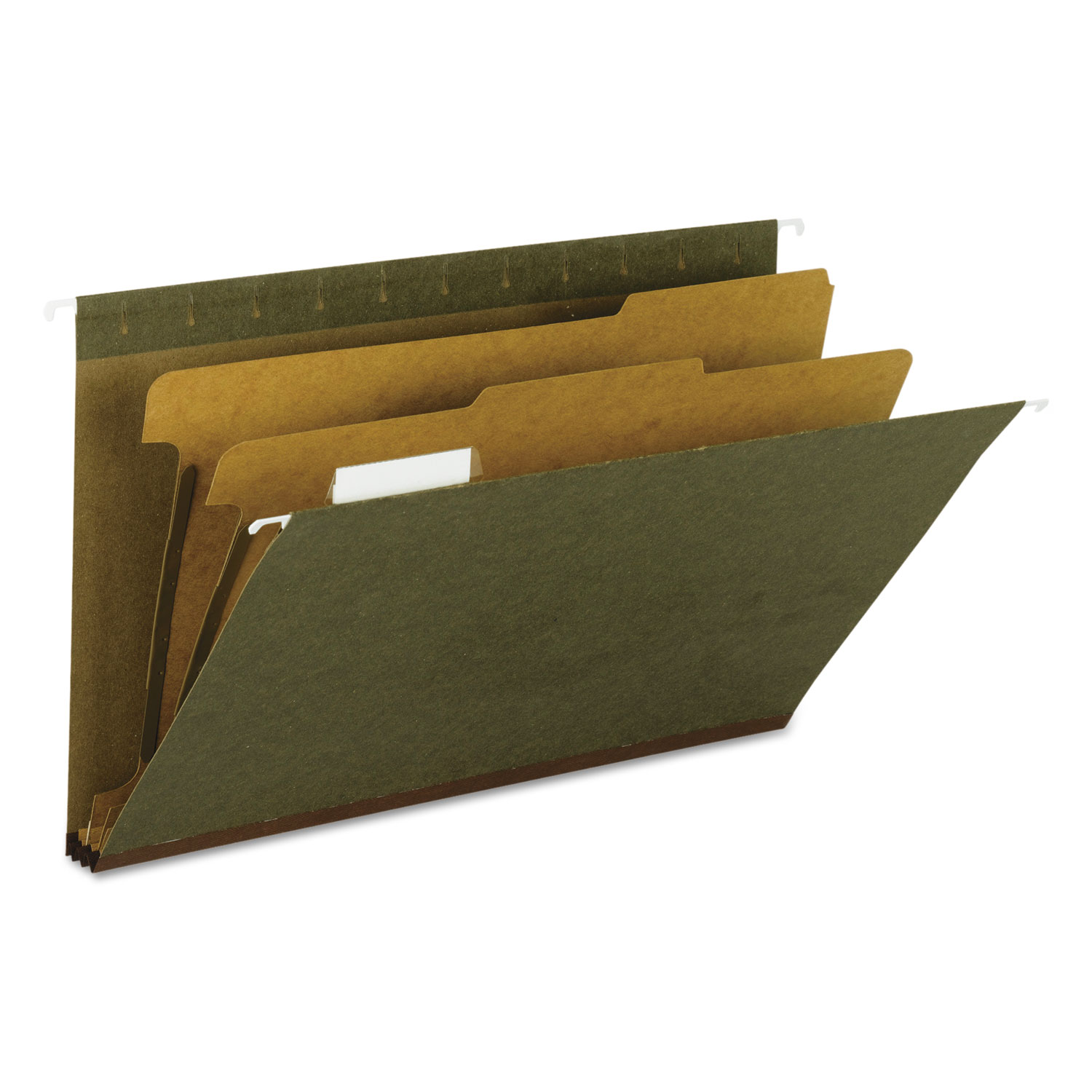 Hanging File Folder, 2 Dividers, Legal, 2 Exp, 1/5 Tab, Standard Green, 10/BX