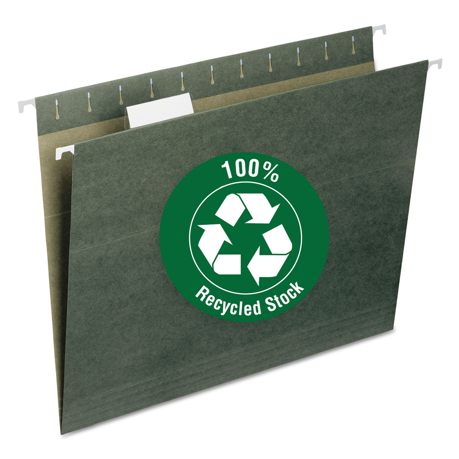 100% Recycled Hanging File Folders, Letter Size, 1/5-Cut Tab, Standard Green, 25/Box
