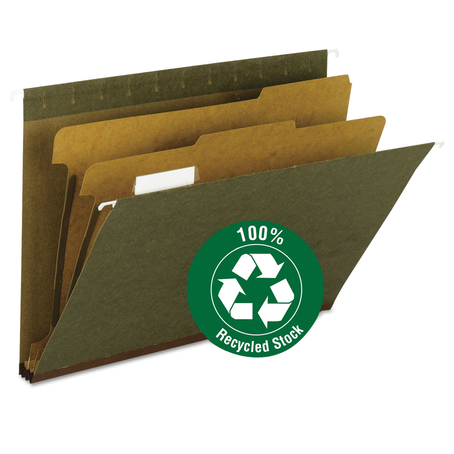 Hanging File Folder, 2 Dividers, Letter, 2 Exp, 1/5 Tab, Standard Green, 10/BX