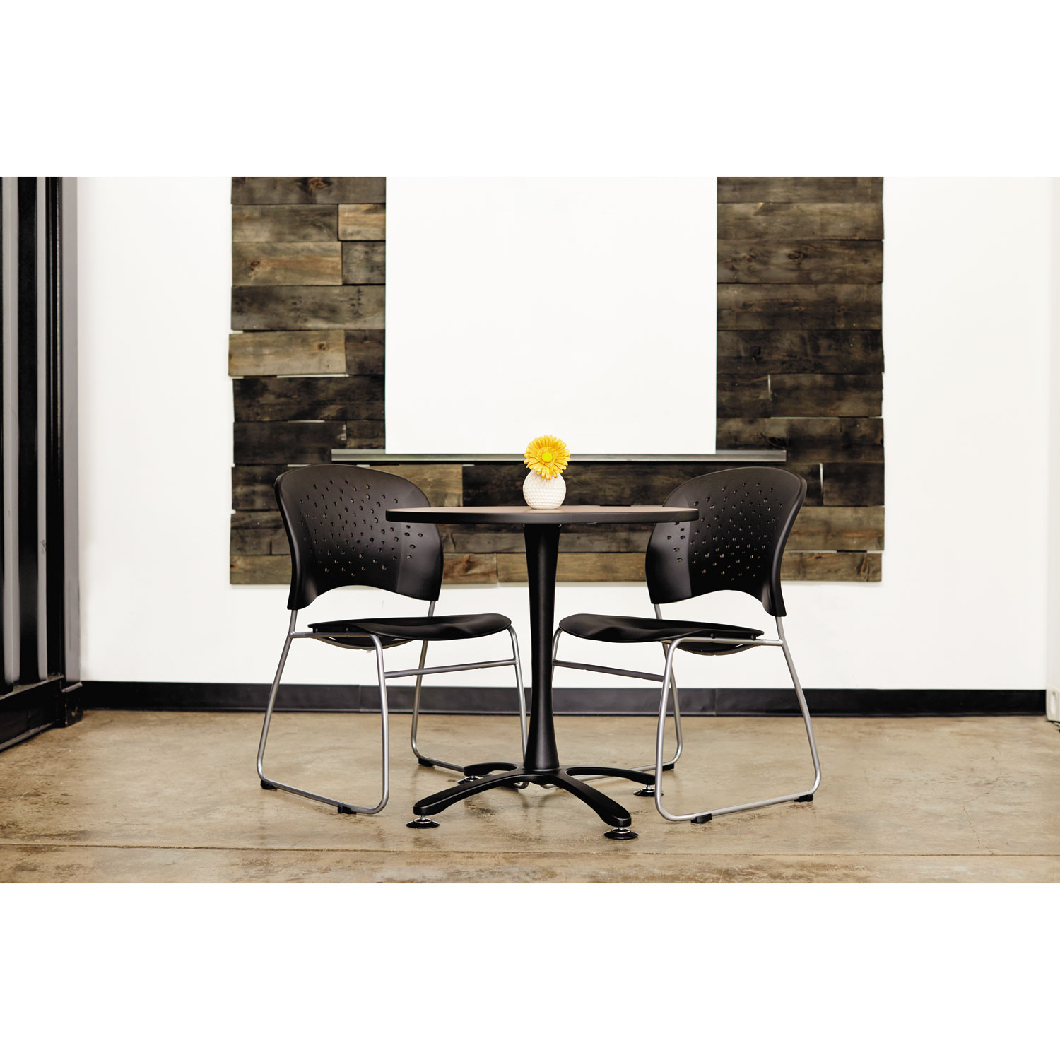 Rêve Series Guest Chair With Sled Base, Black Plastic, Silver Steel, 2/Carton