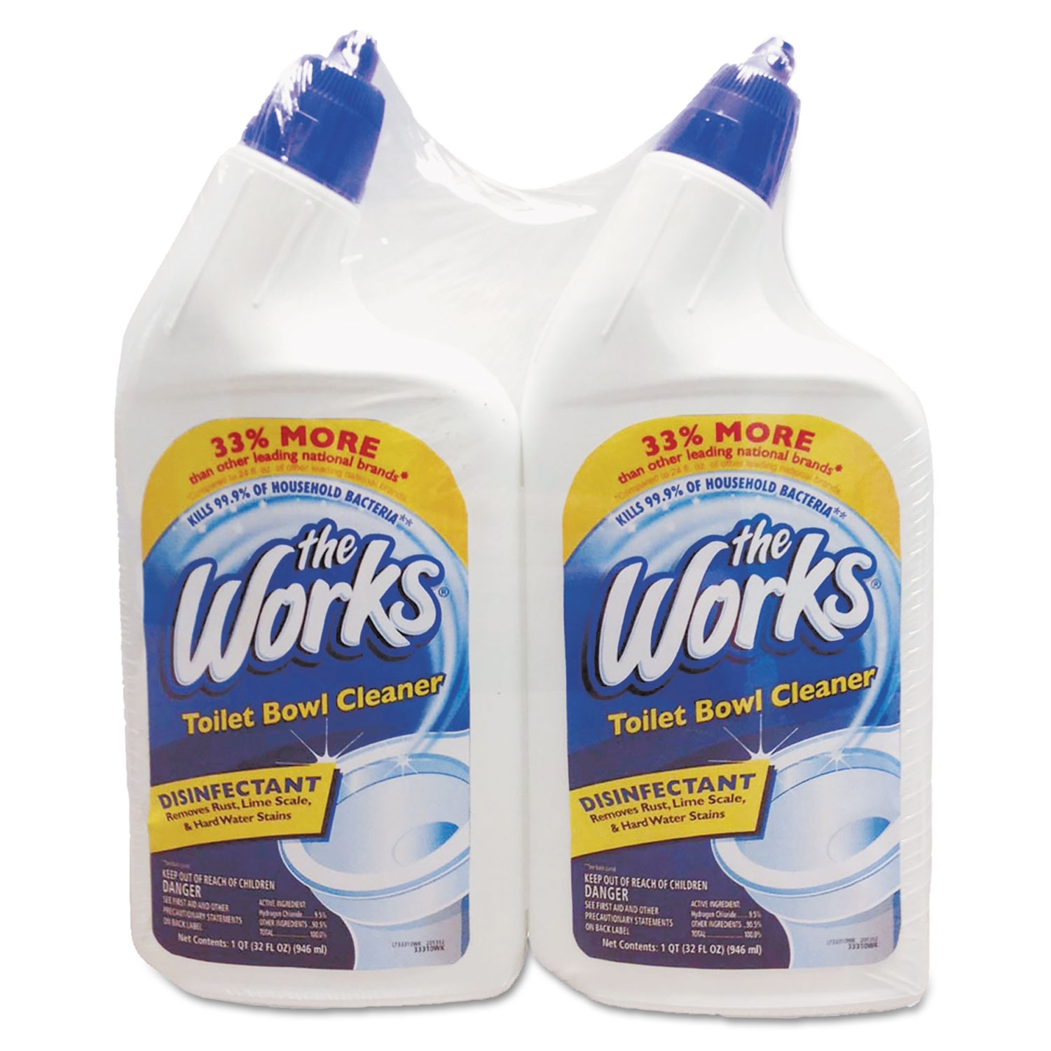  The Works 13639238531 Disinfectant Toilet Bowl Cleaner, 32 oz Bottle, 2/Pack (KIK33302WK) 