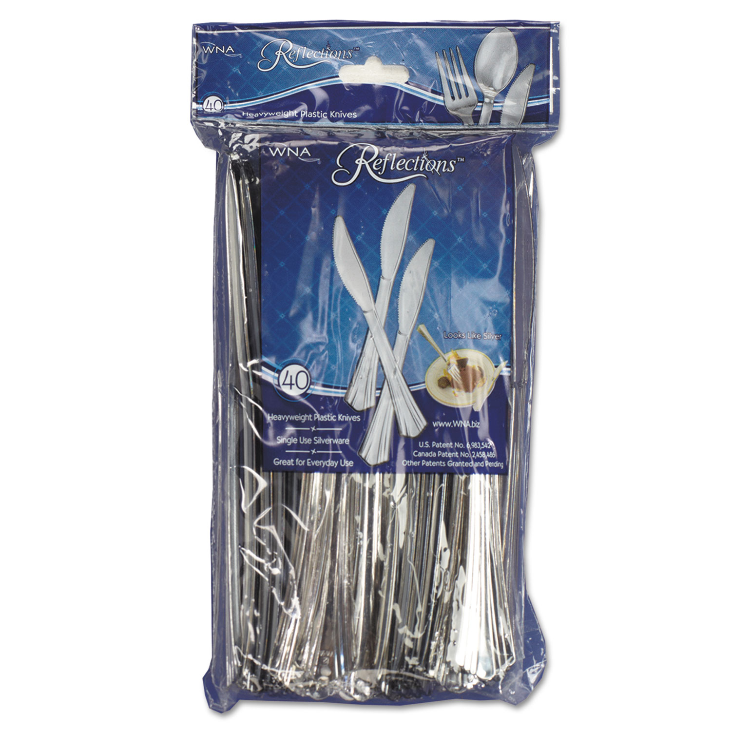 Reflections Heavyweight Plastic Utensils, Knife, Silver, 7 1/2, 40/Pack