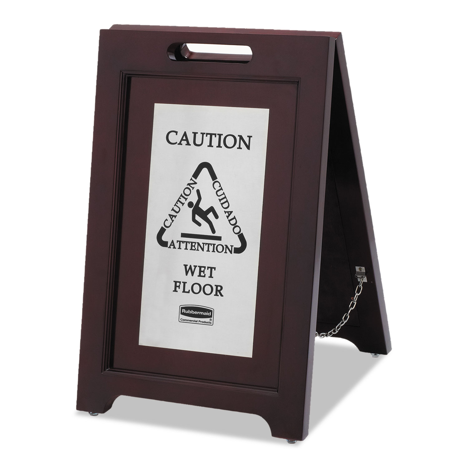  Rubbermaid Commercial 1867508 Executive 2-Sided Multi-Lingual Caution Sign, Brown/Stainless Steel,15 x 23 1/2 (RCP1867508) 