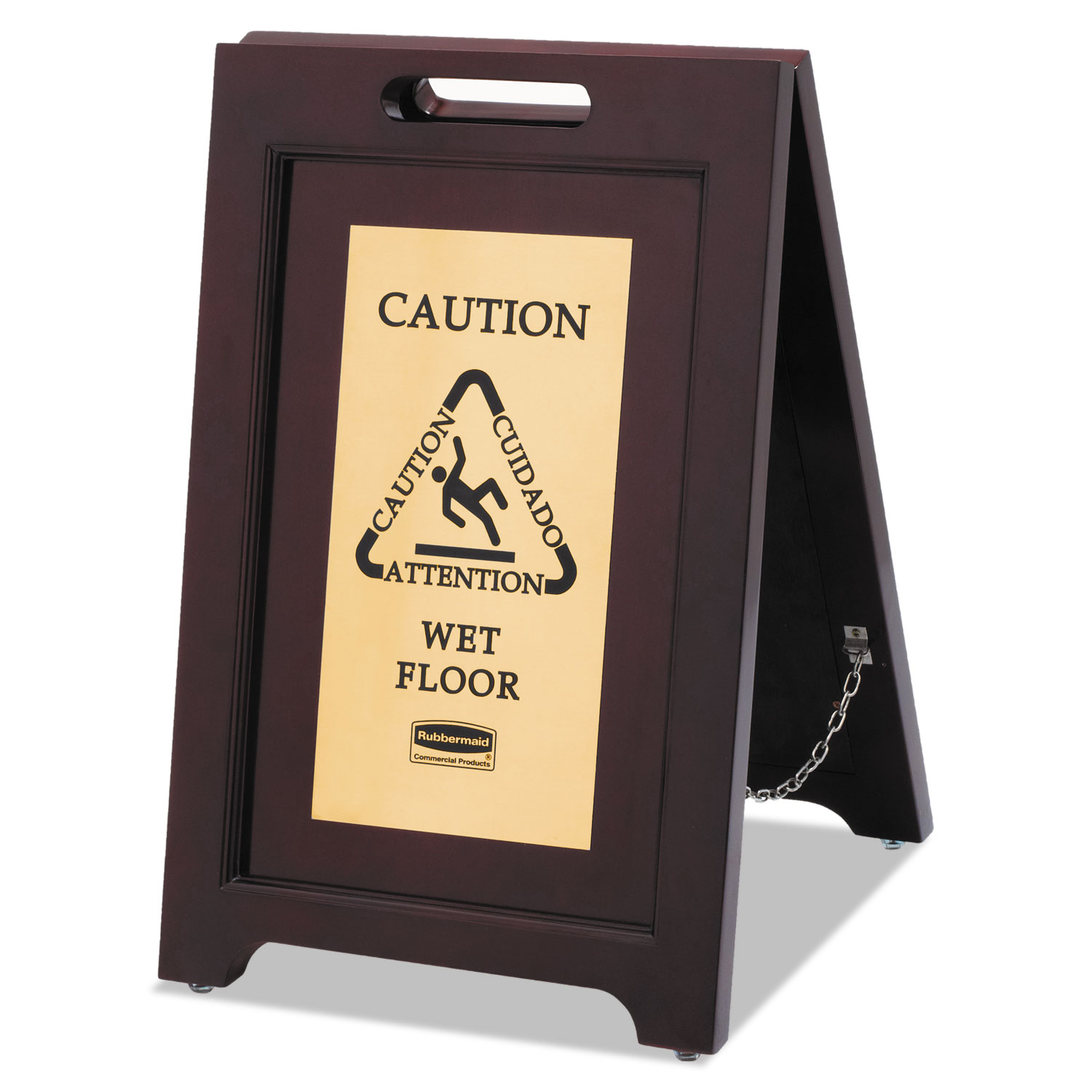  Rubbermaid Commercial 1867507 Executive 2-Sided Multi-Lingual Caution Sign, Brown/Brass, 15 x 23 1/2 (RCP1867507) 