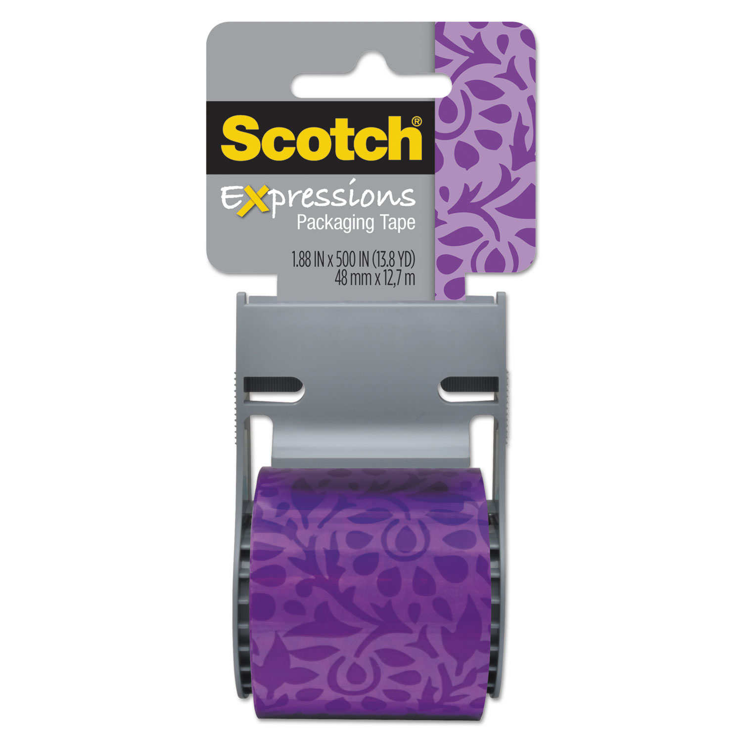 Expressions Packaging Tape, 1.88 x 500, Purple Floral Pattern