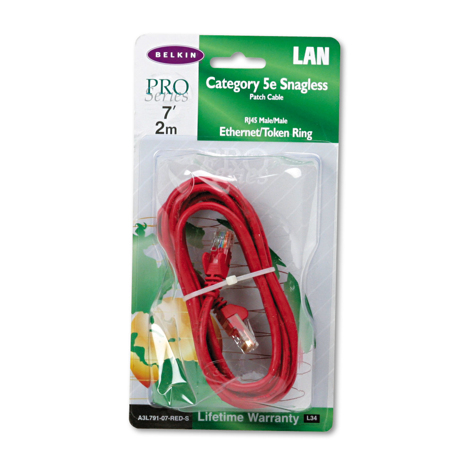 CAT5e Snagless Patch Cable, RJ45 Connectors, 7 ft., Red