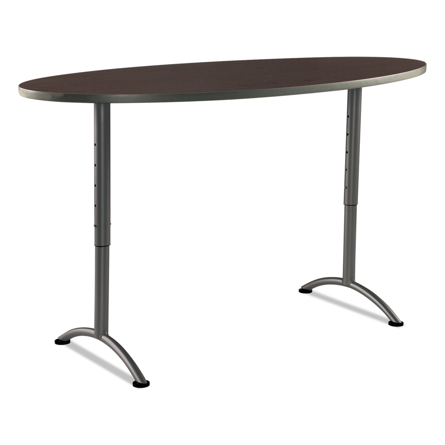 ARC Sit-to-Stand Tables, Oval Top, 36w x 72d x 30-42h, Walnut/Gray