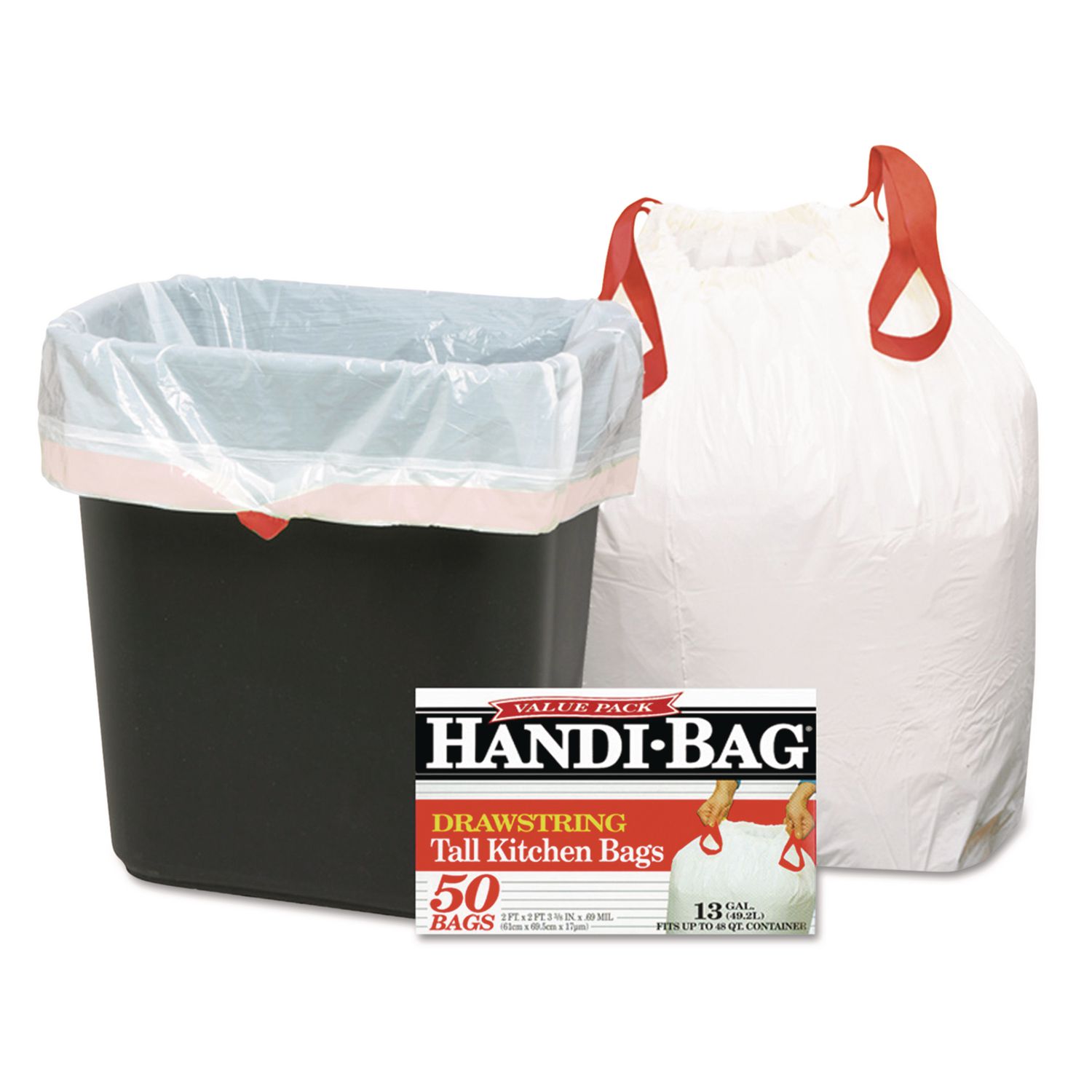 Drawstring Kitchen Bags, 13 gal, 24″ x 27.4″, White, 50 Bags/Box, 6 Boxes/Carton