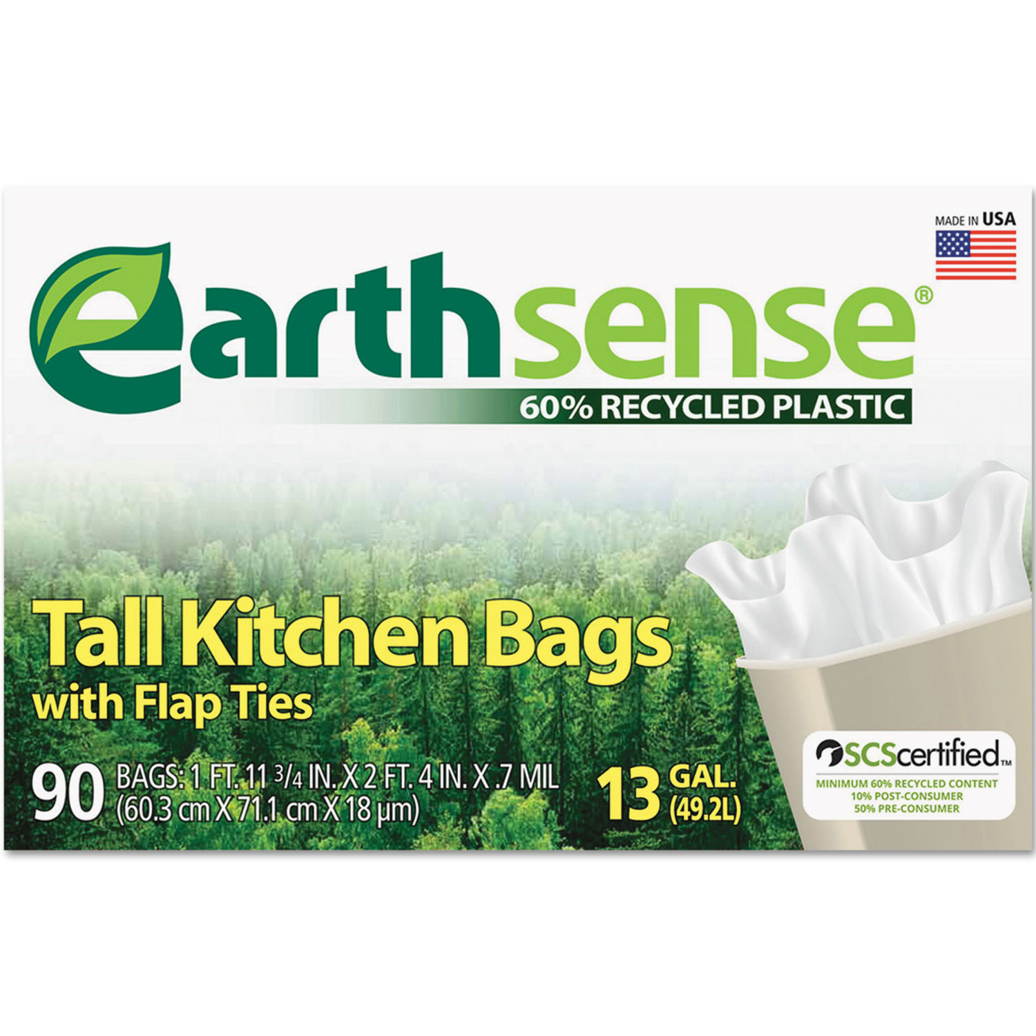  Earthsense GES6K90 Recycled Can Liners, 13 gal, 0.7 mil, 23.75 x 28, White, 90/Box (WBIGES6FK90) 