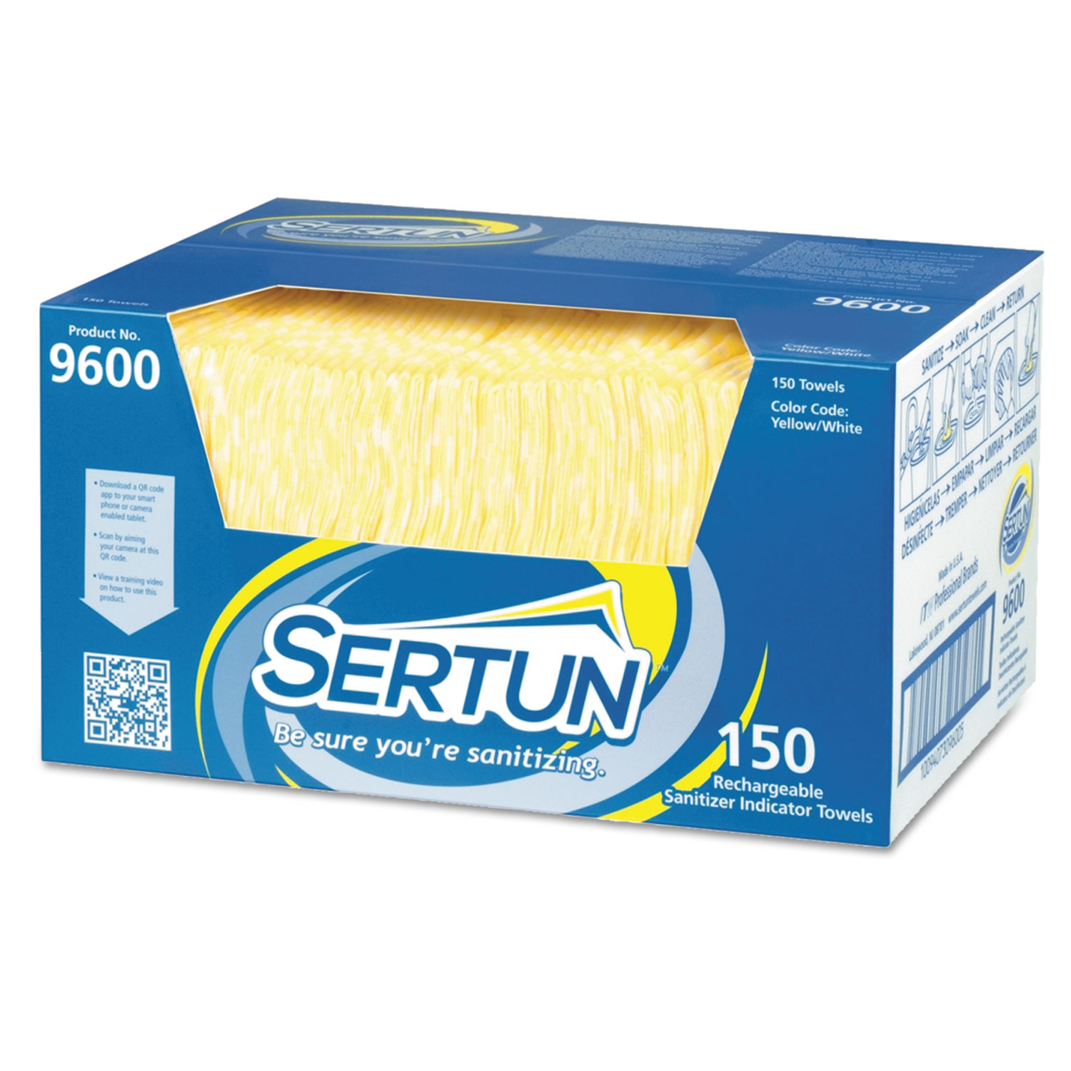  Sertun 9600 Color-Changing Rechargeable Sanitizer Towels, Yellow/White/Blue, 13.5x18, 150/Ct (ITW9600) 