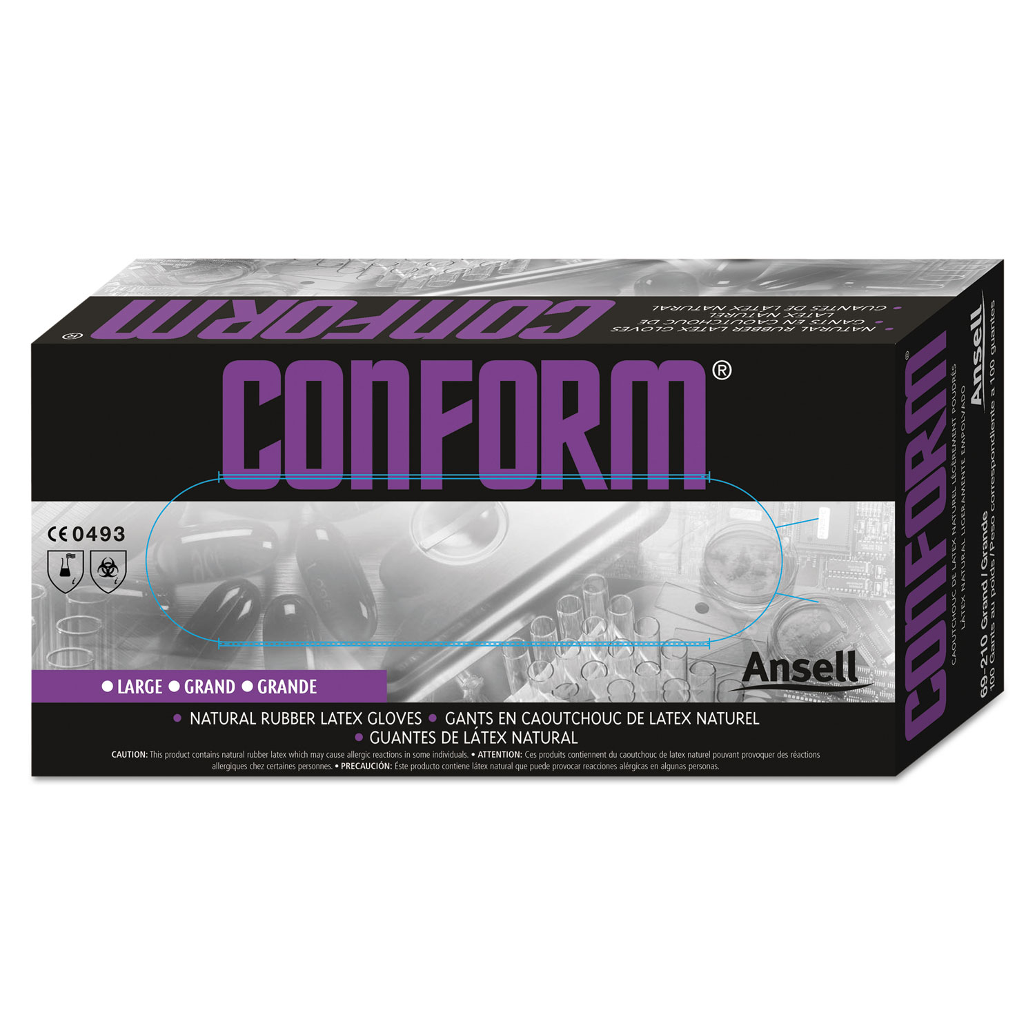  AnsellPro 516704 Conform Natural Rubber Latex Gloves, 5 mil, Small, 100/Box (ANS69210SCT) 