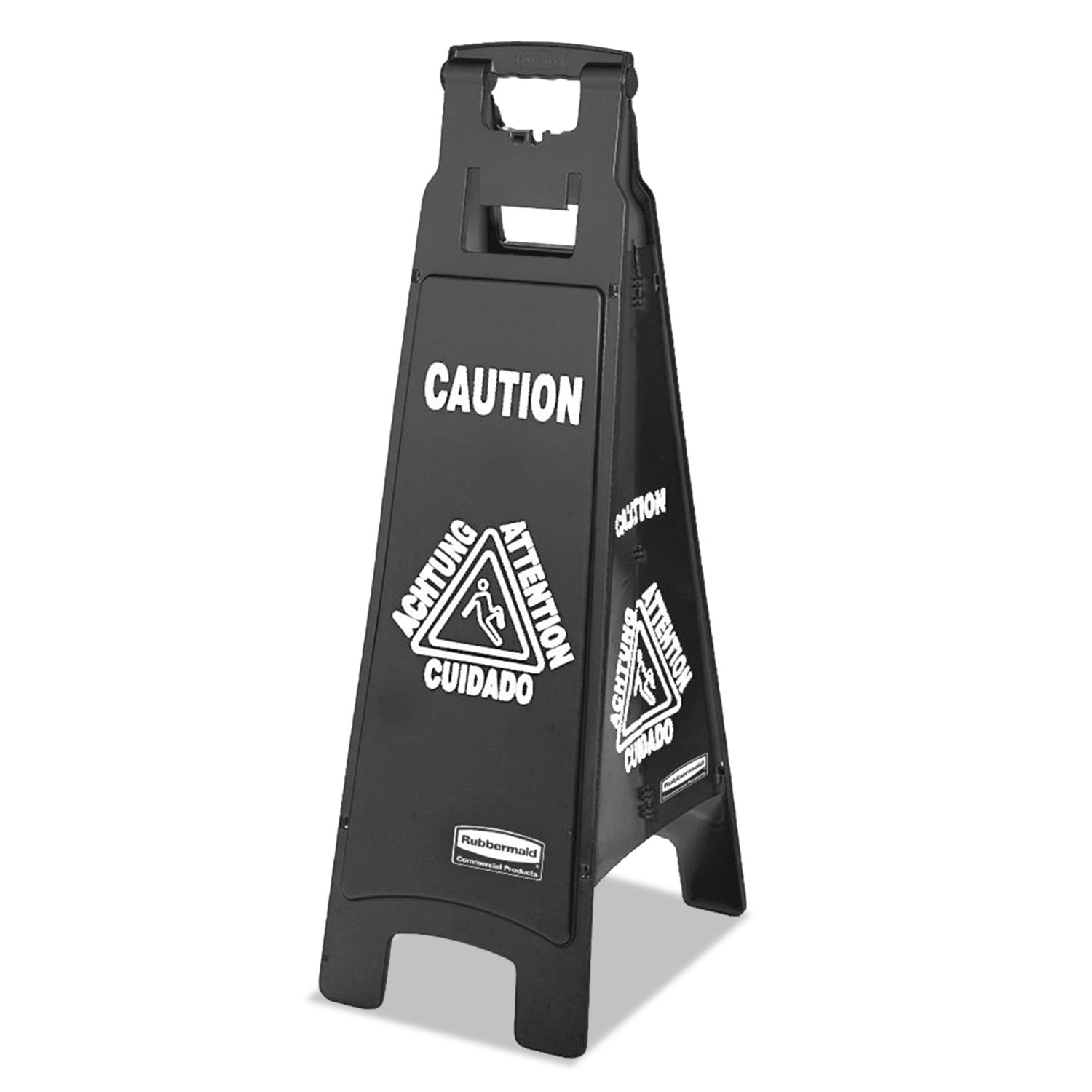  Rubbermaid Commercial 1867509 Executive 4-Sided Multi-Lingual Caution Sign, Black/White, 11 9/10 x 38 (RCP1867509) 