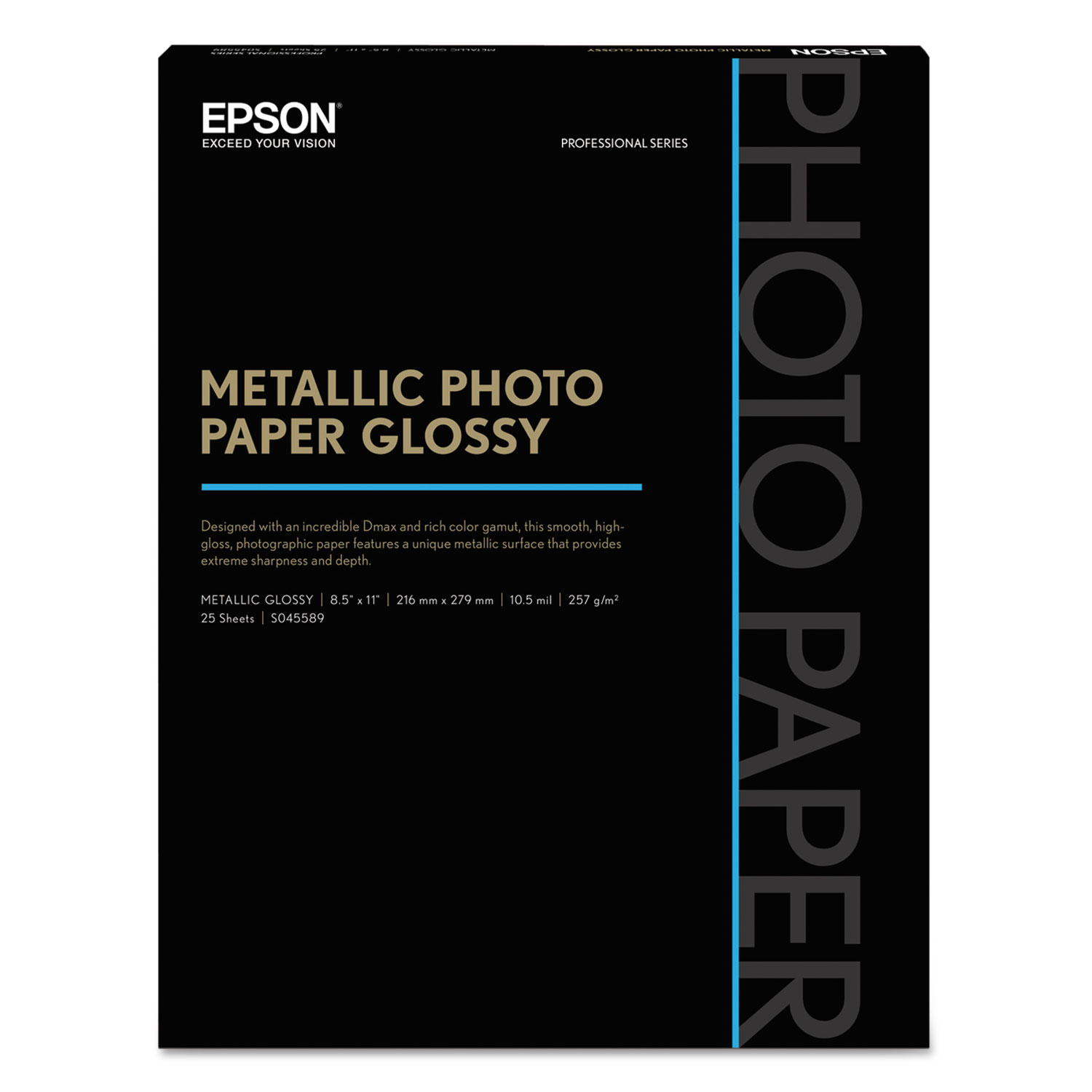  Epson S045589 Professional Media Metallic Gloss Photo Paper, 10.5 mil, 8.5 x 11, White, 25/Pack (EPSS045589) 