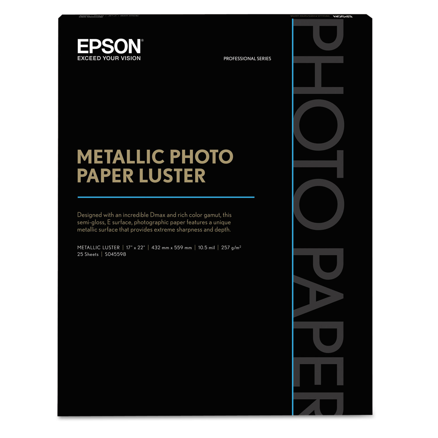  Epson S045591 Professional Media Metallic Gloss Photo Paper, 10.5 mil, 17 x 22, White, 25/Pack (EPSS045591) 