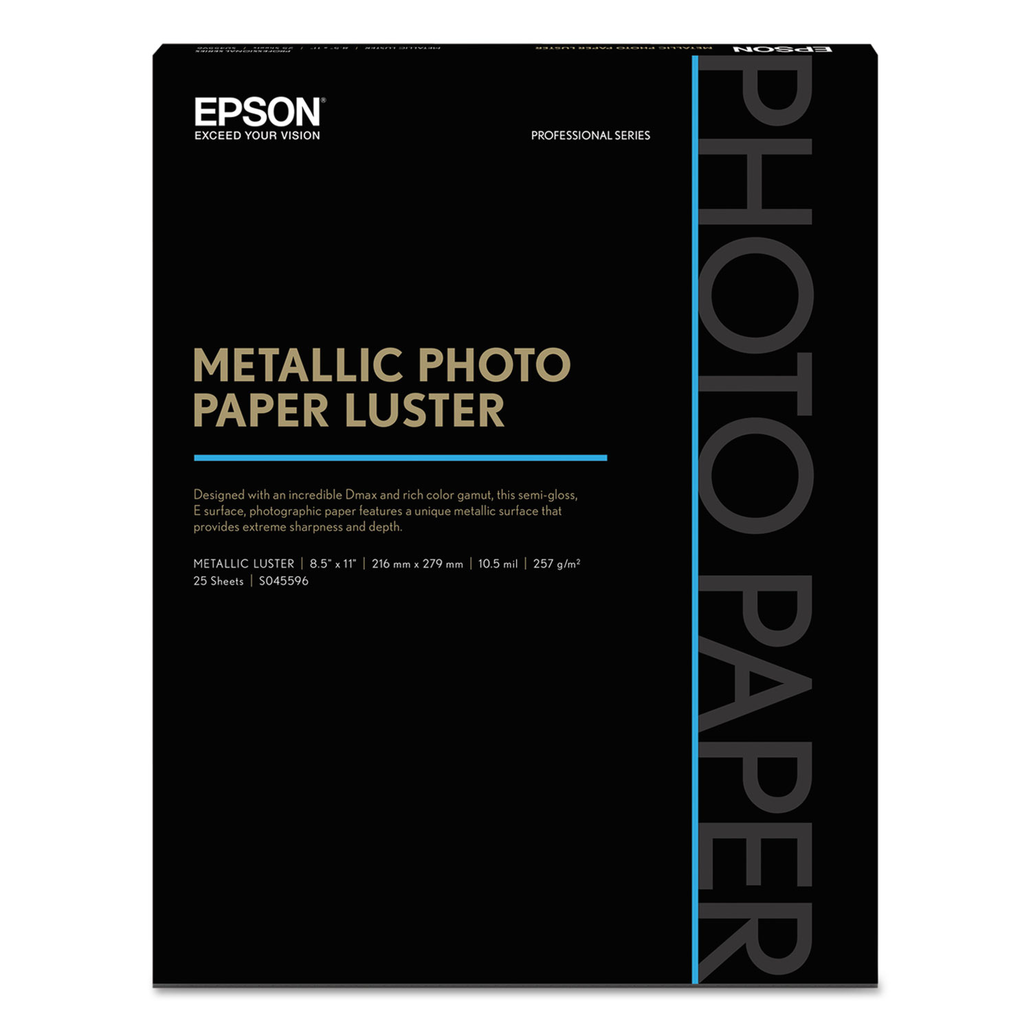 Epson S045596 Professional Media Metallic Luster Photo Paper, 10.5 mil, 8.5 x 11, White, 25/Pack (EPSS045596) 