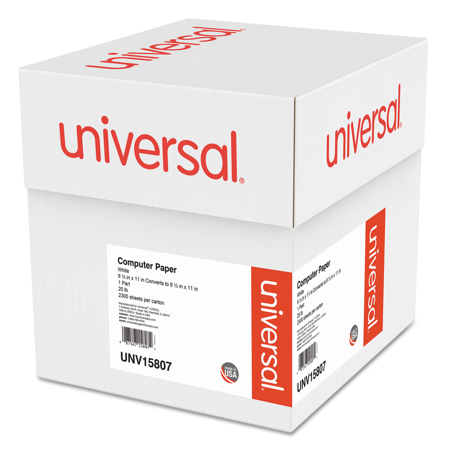  Universal UNV15807 Printout Paper, 1-Part, 20lb, 9.5 x 11, White, 2, 300/Carton (UNV15807) 