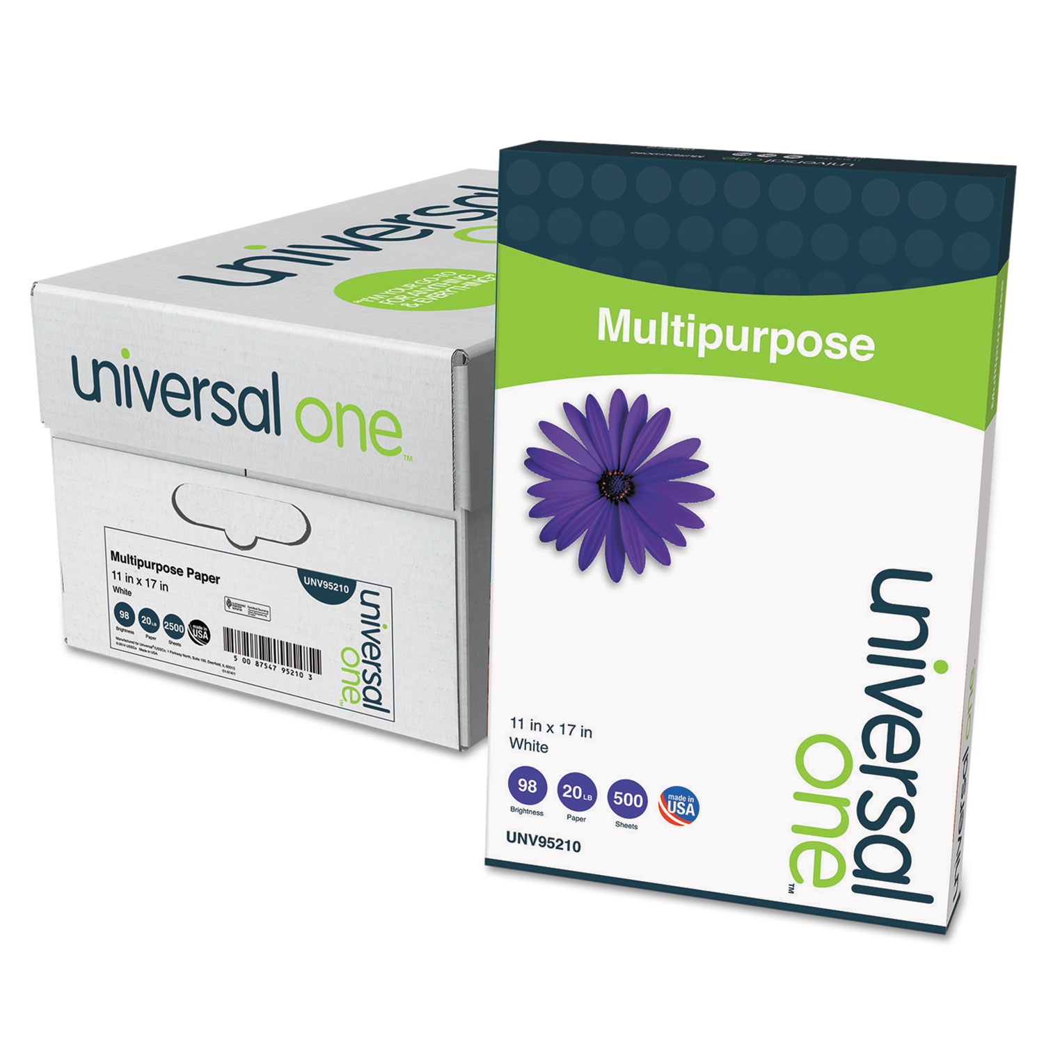  Universal UNV95210 Deluxe Multipurpose Paper, 98 Bright, 20lb, 11 x 17, Bright White, 500 Sheets/Ream, 5 Reams/Carton (UNV95210) 